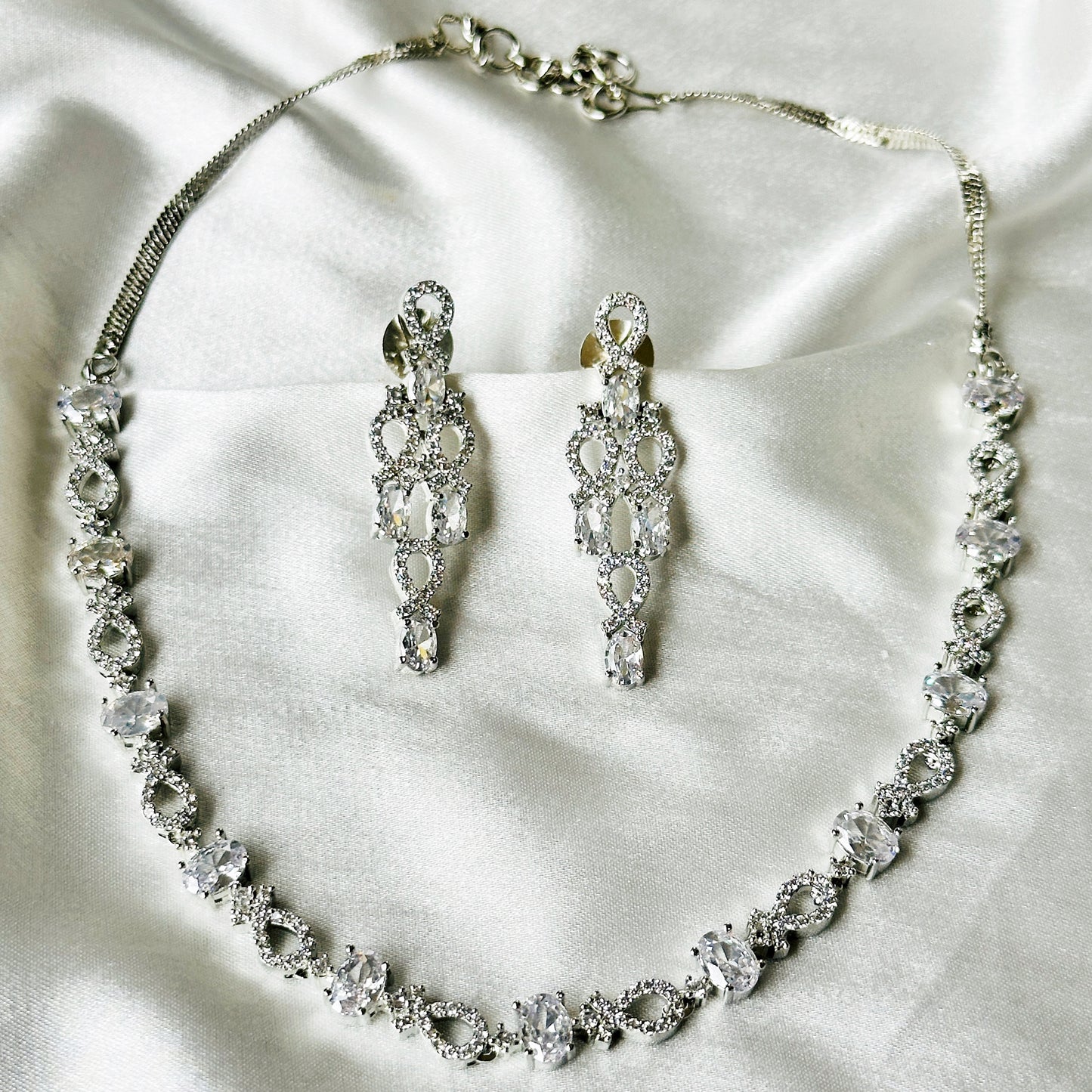 American Diamond Silver Plated Necklace Set