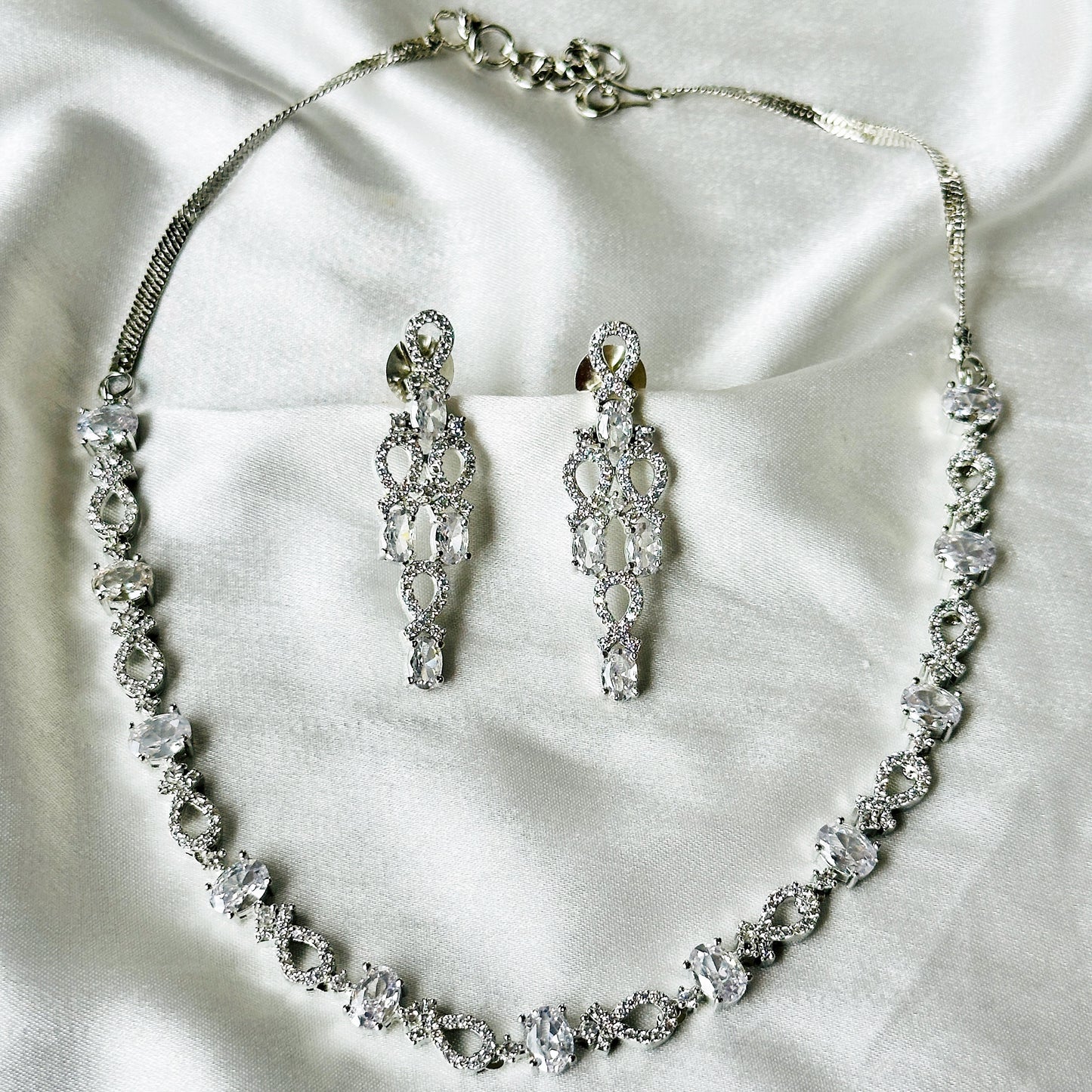 American Diamond Silver Plated Necklace Set