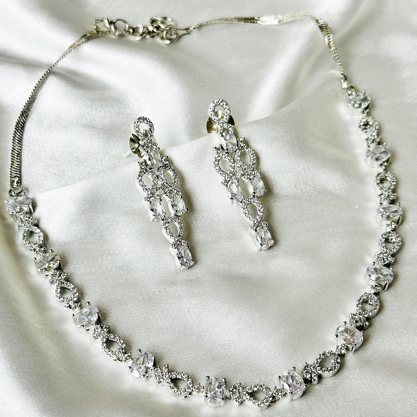 American Diamond Silver Plated Necklace Set