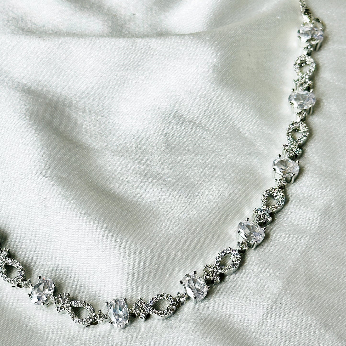 Solitaire Cubic Zirconia American Diamond Silver Plated Necklace Set