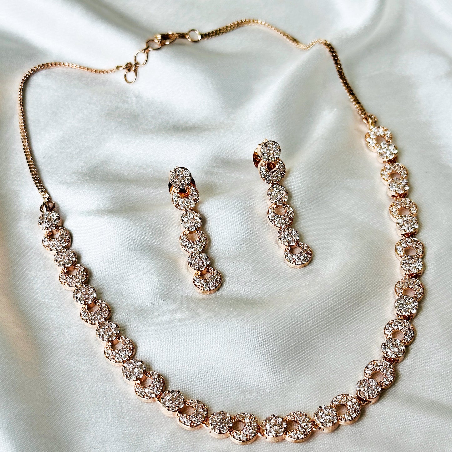 American Diamond Rose Gold Plated Necklace Set