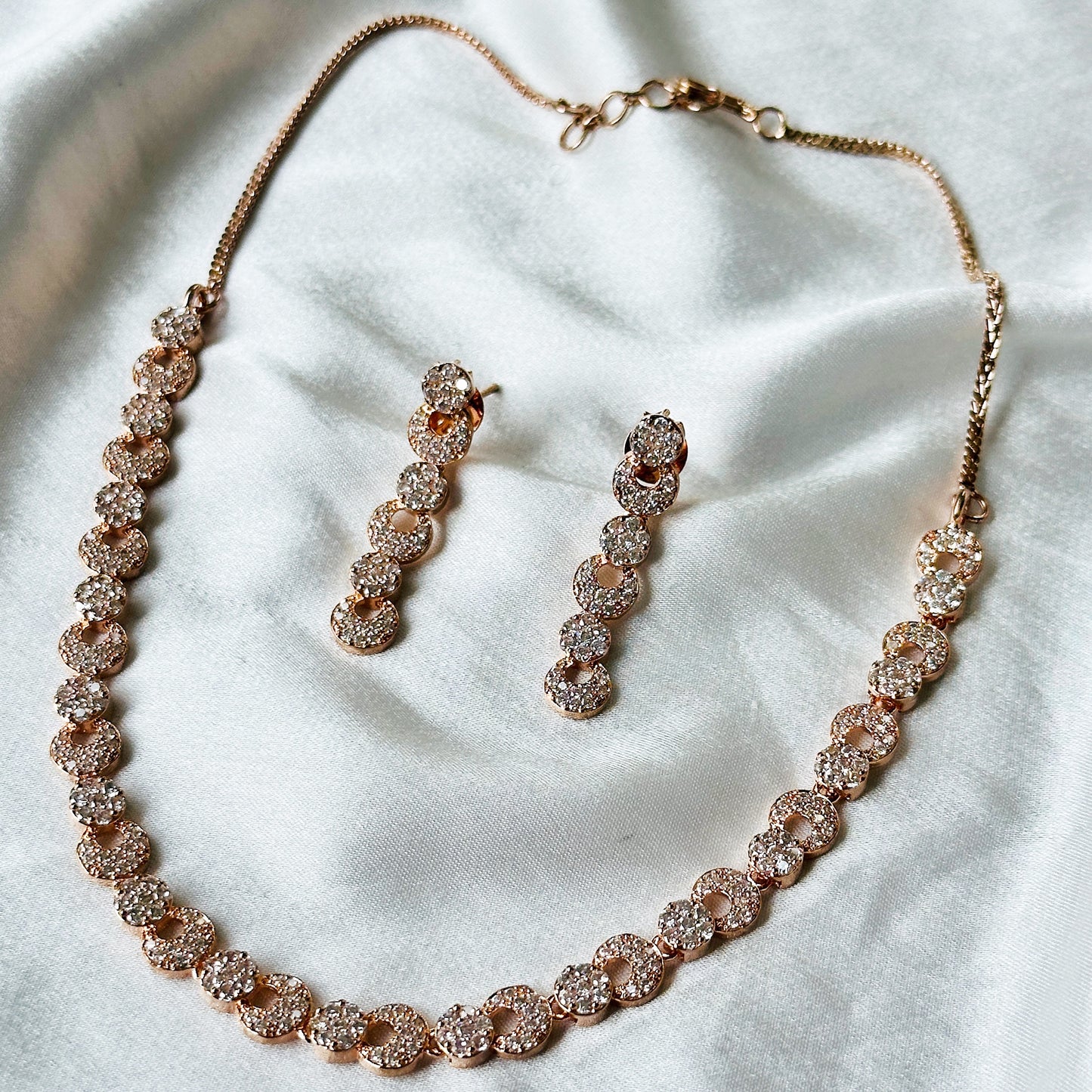 American Diamond Rose Gold Plated Necklace Set