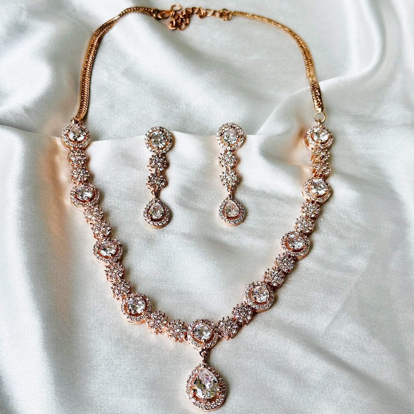 American Diamond Rose Gold Plated Necklace Set