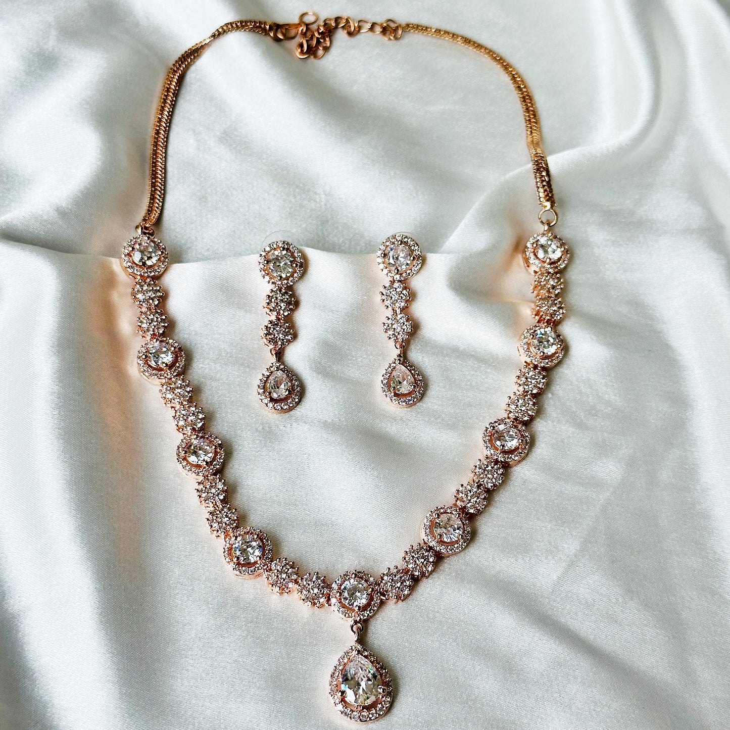 American Diamond Rose Gold Plated Necklace Set