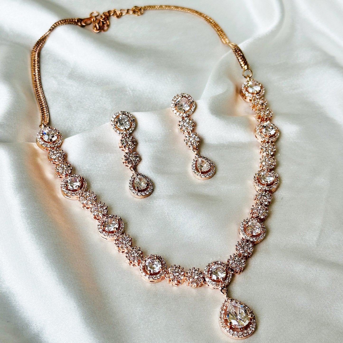 American Diamond Rose Gold Plated Necklace Set