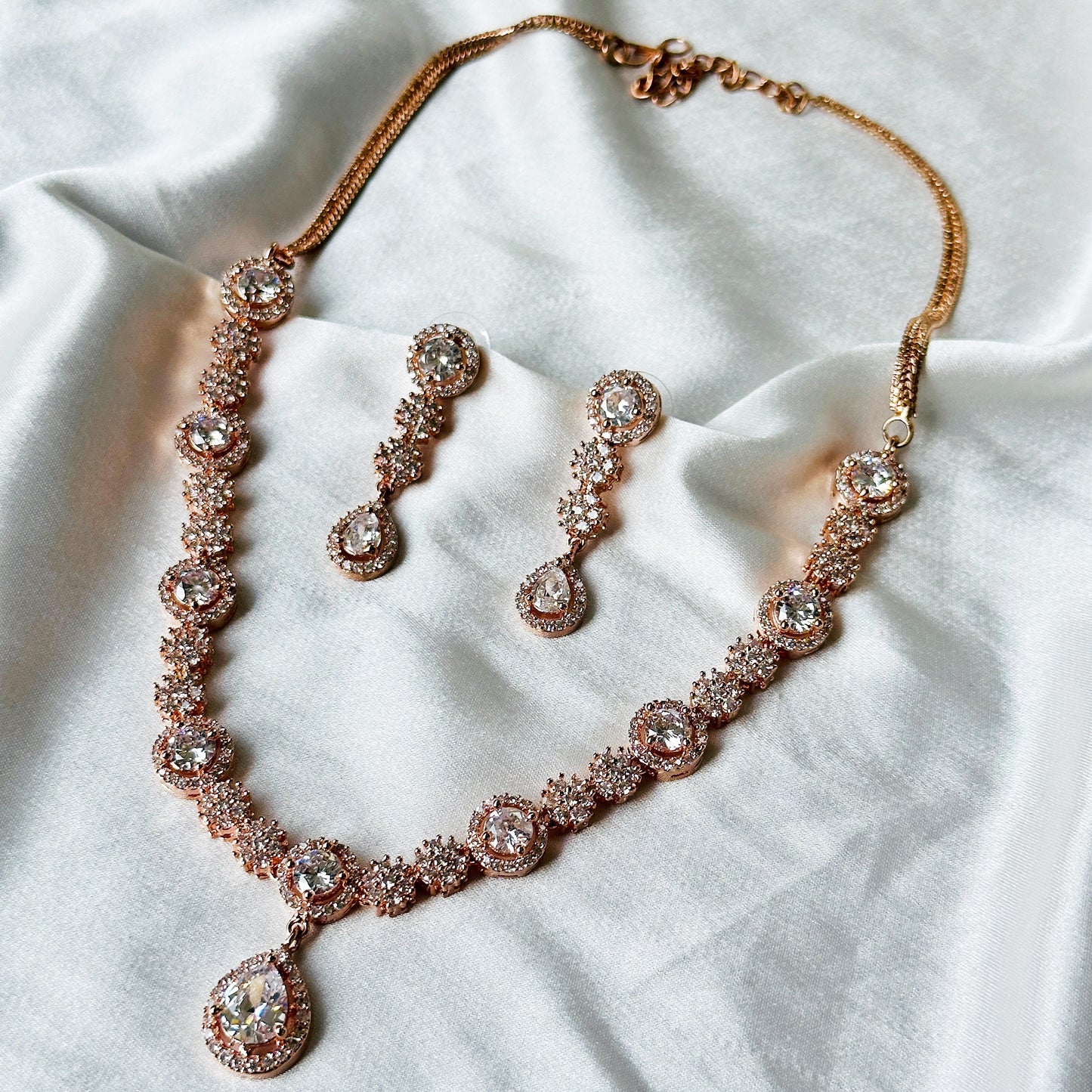 American Diamond Rose Gold Plated Necklace Set