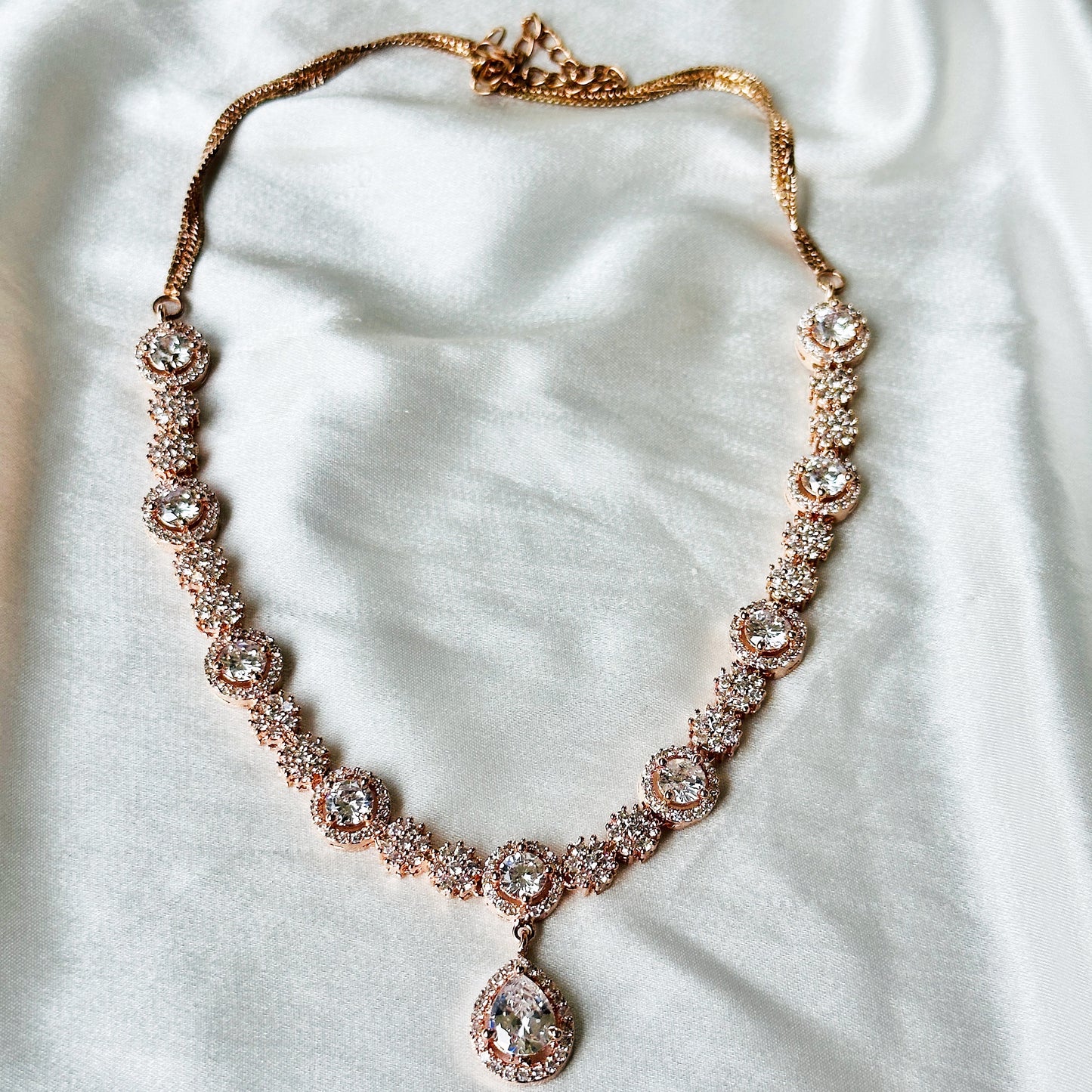 American Diamond Rose Gold Plated Necklace Set