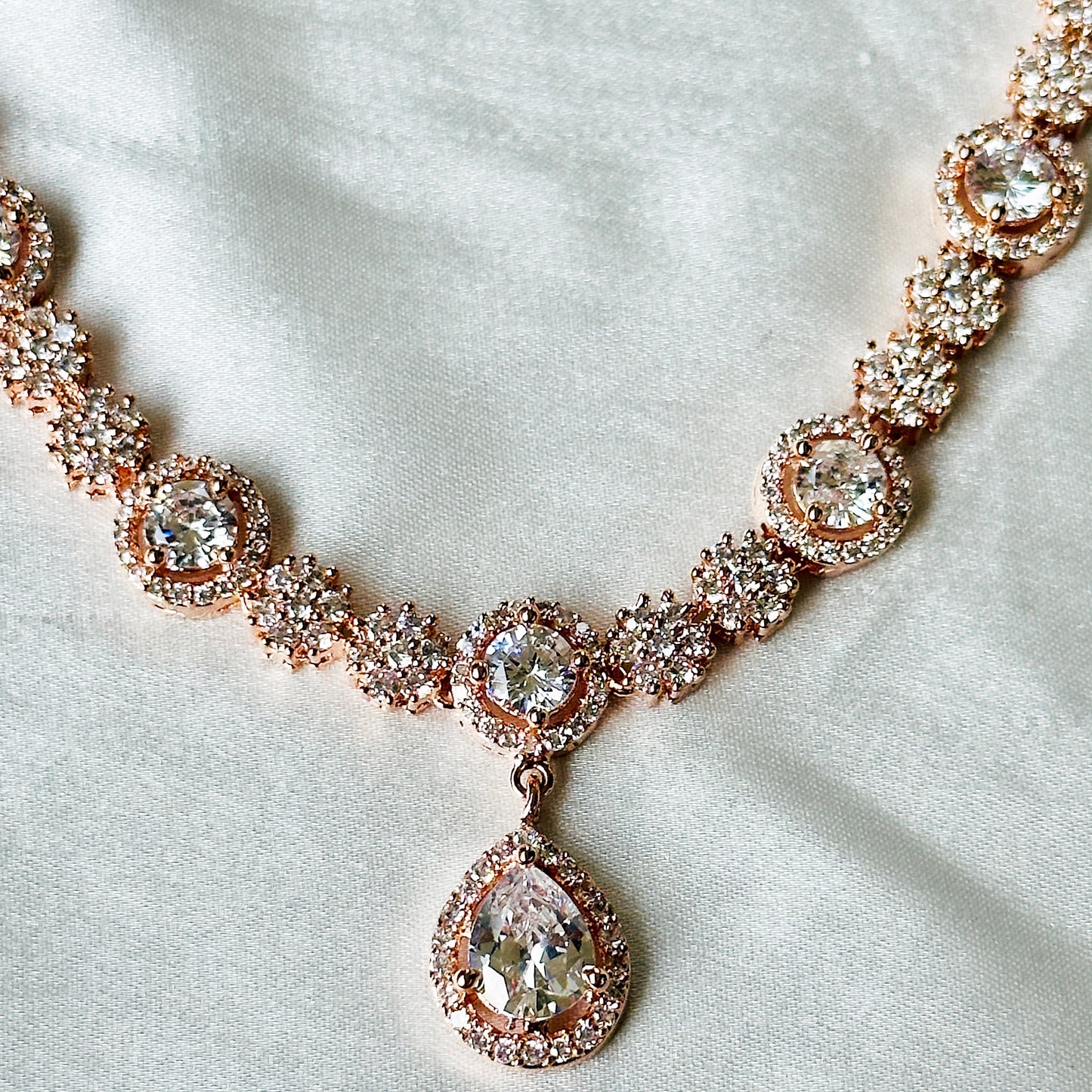 American Diamond Rose Gold Plated Necklace Set
