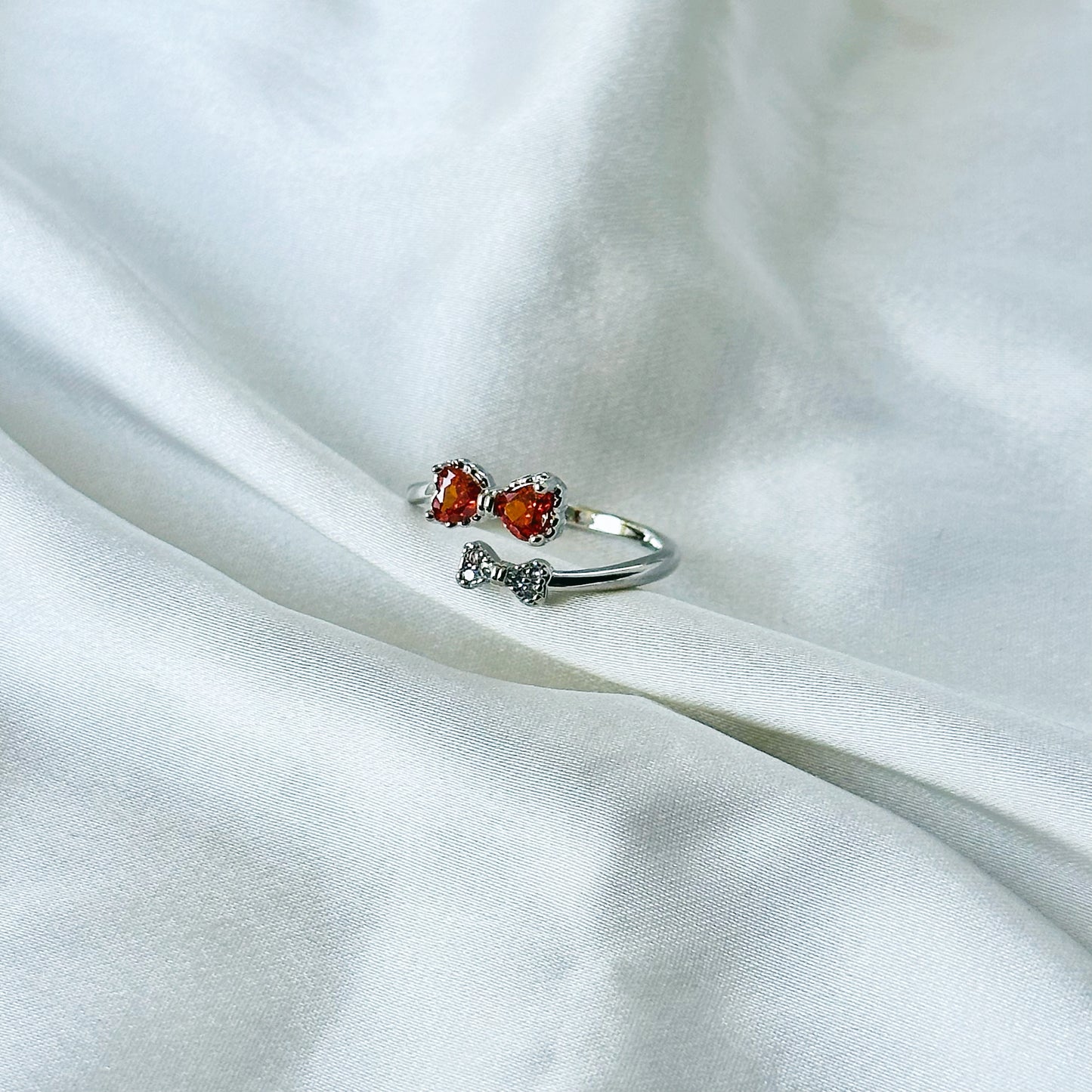 Spinel Orange Cubic Zirconia American Diamond Silver Plated Adjustable Ring