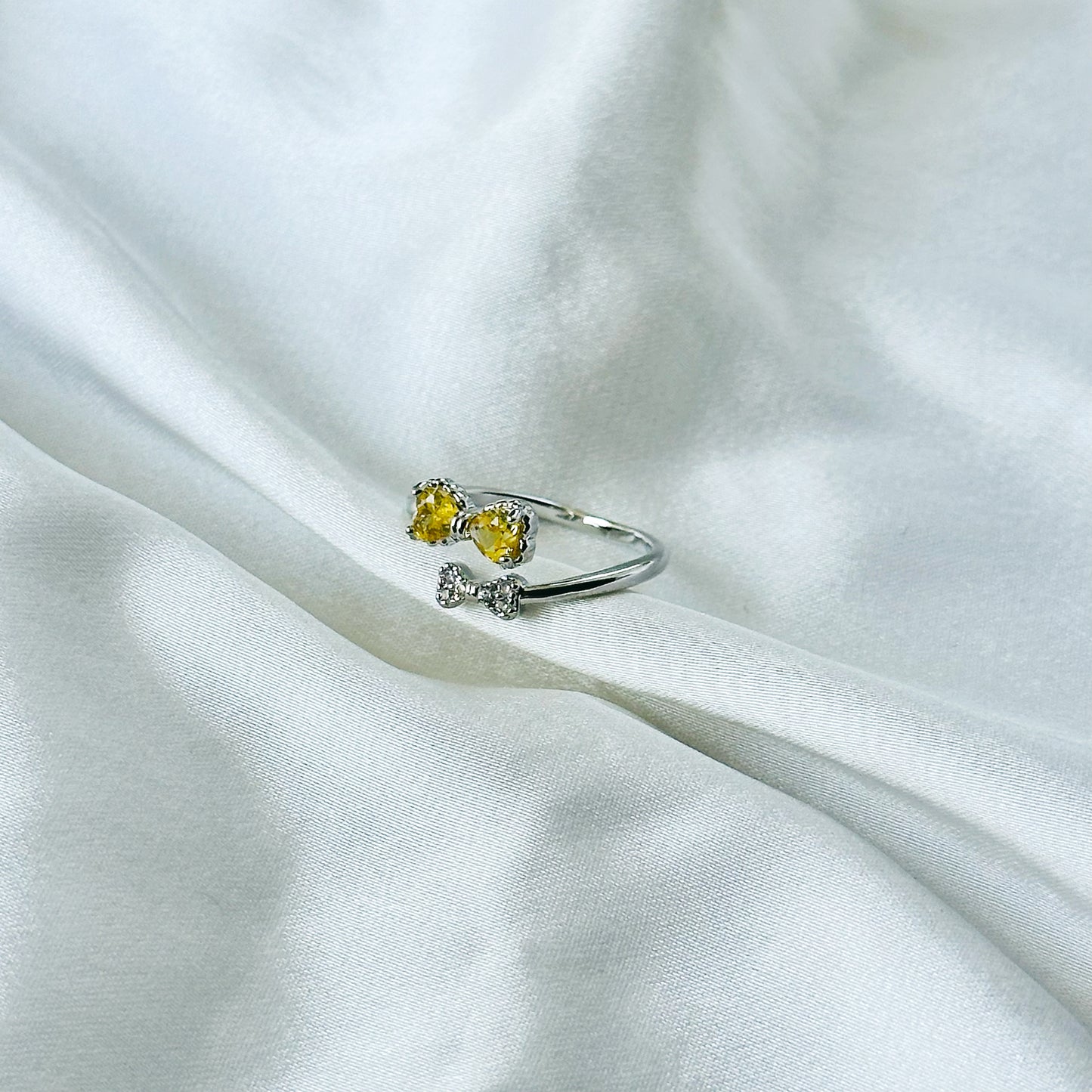 Yellow Topaz Cubic Zirconia American Diamond Silver Plated Adjustable Ring