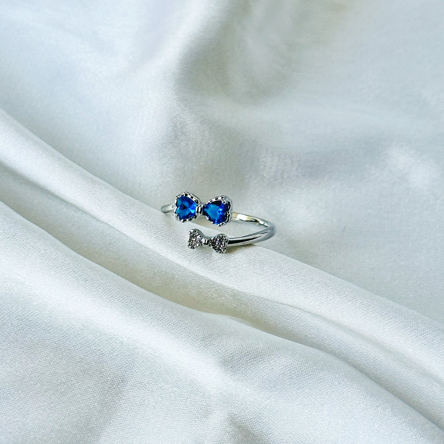 Blue Sapphire Cubic Zirconia American Diamond Silver Plated Adjustable Ring