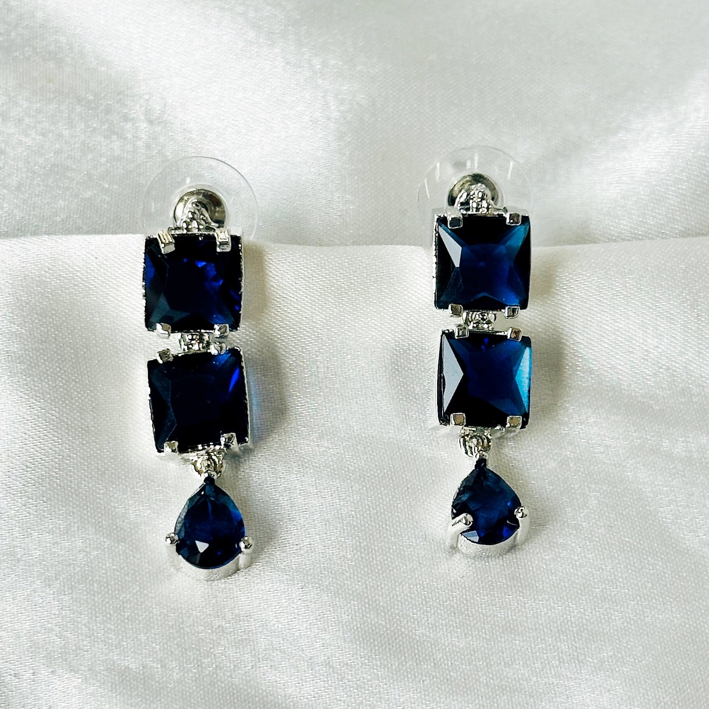 Blue Sapphire Cubic Zircon Stones Silver Plated Necklace Set