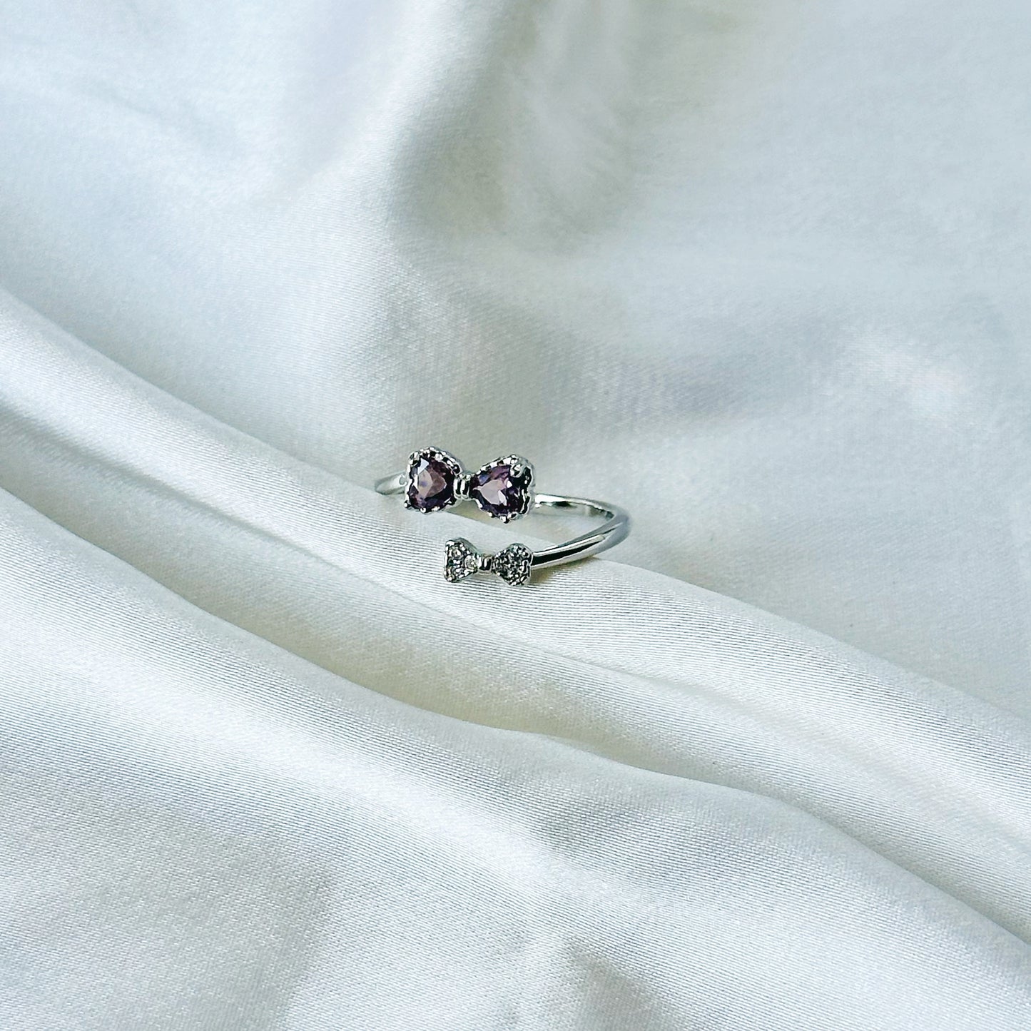Purple Amethyst Cubic Zirconia American Diamond Silver Plated Adjustable Ring