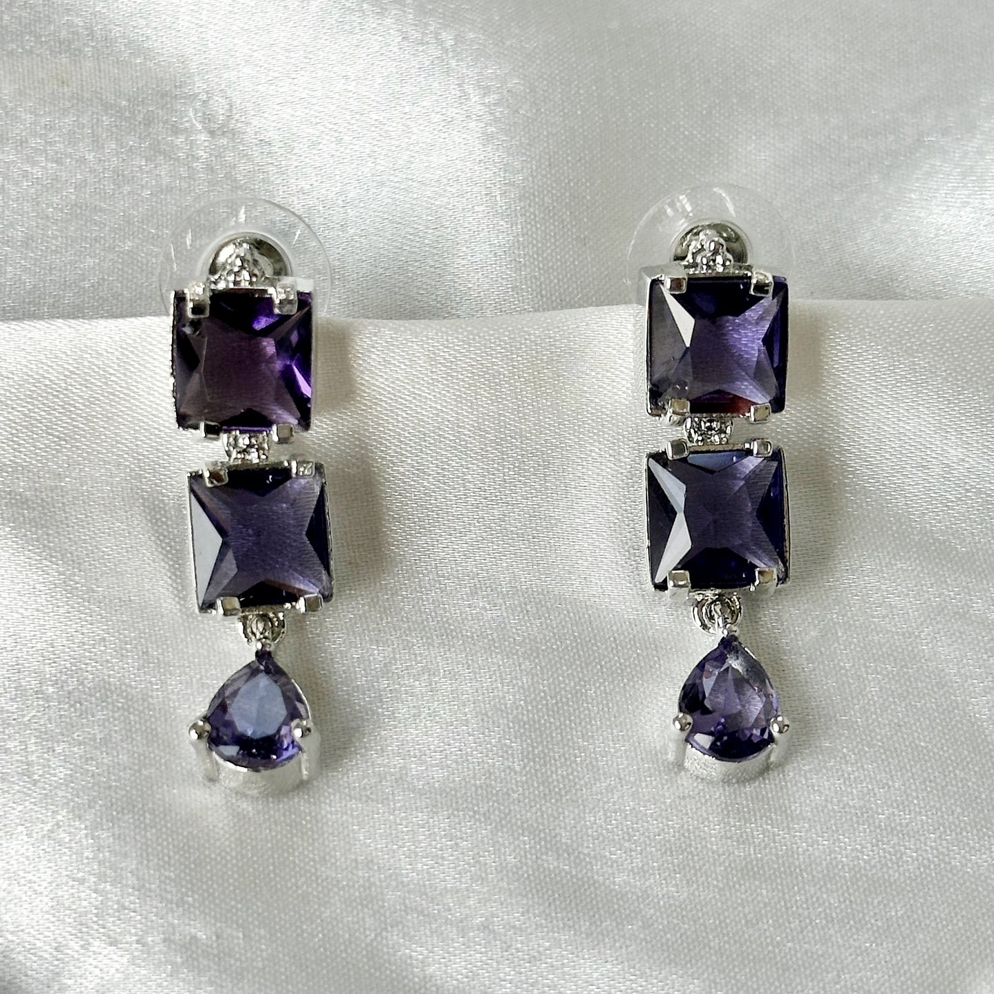 Deep Purple Amethyst Cubic Zircon Stones Silver Plated Necklace Set