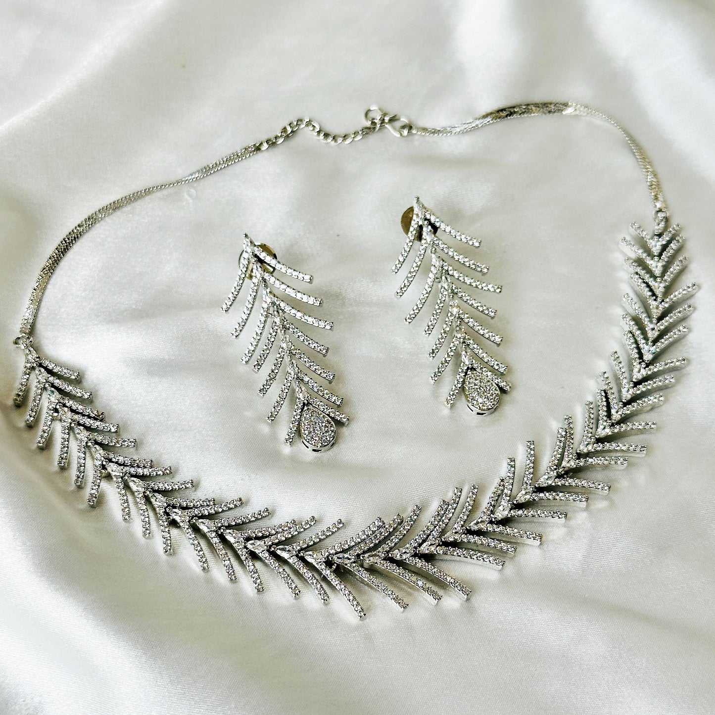 American Diamond Silver Plated Necklace Set