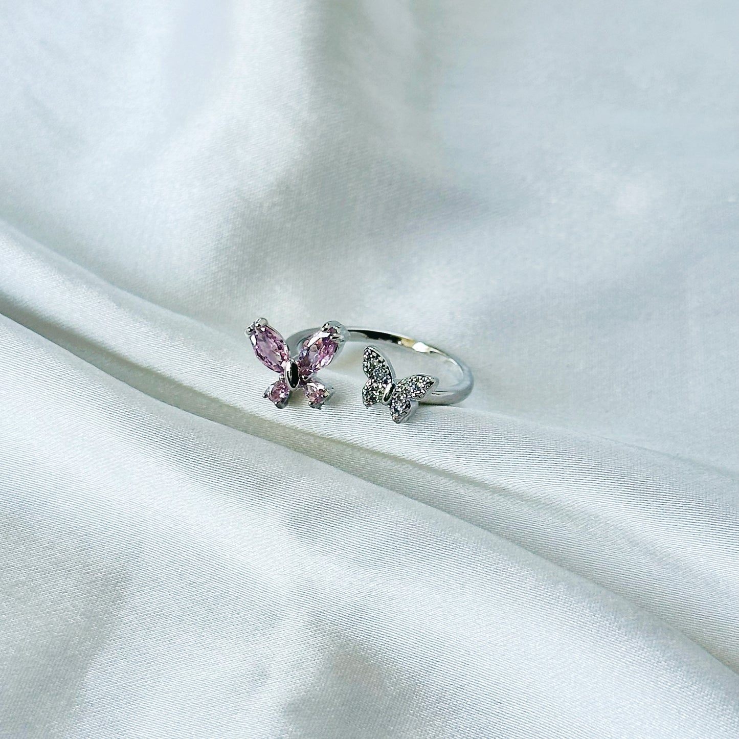 Pink Topaz Cubic Zirconia American Diamond Silver Plated Adjustable Ring