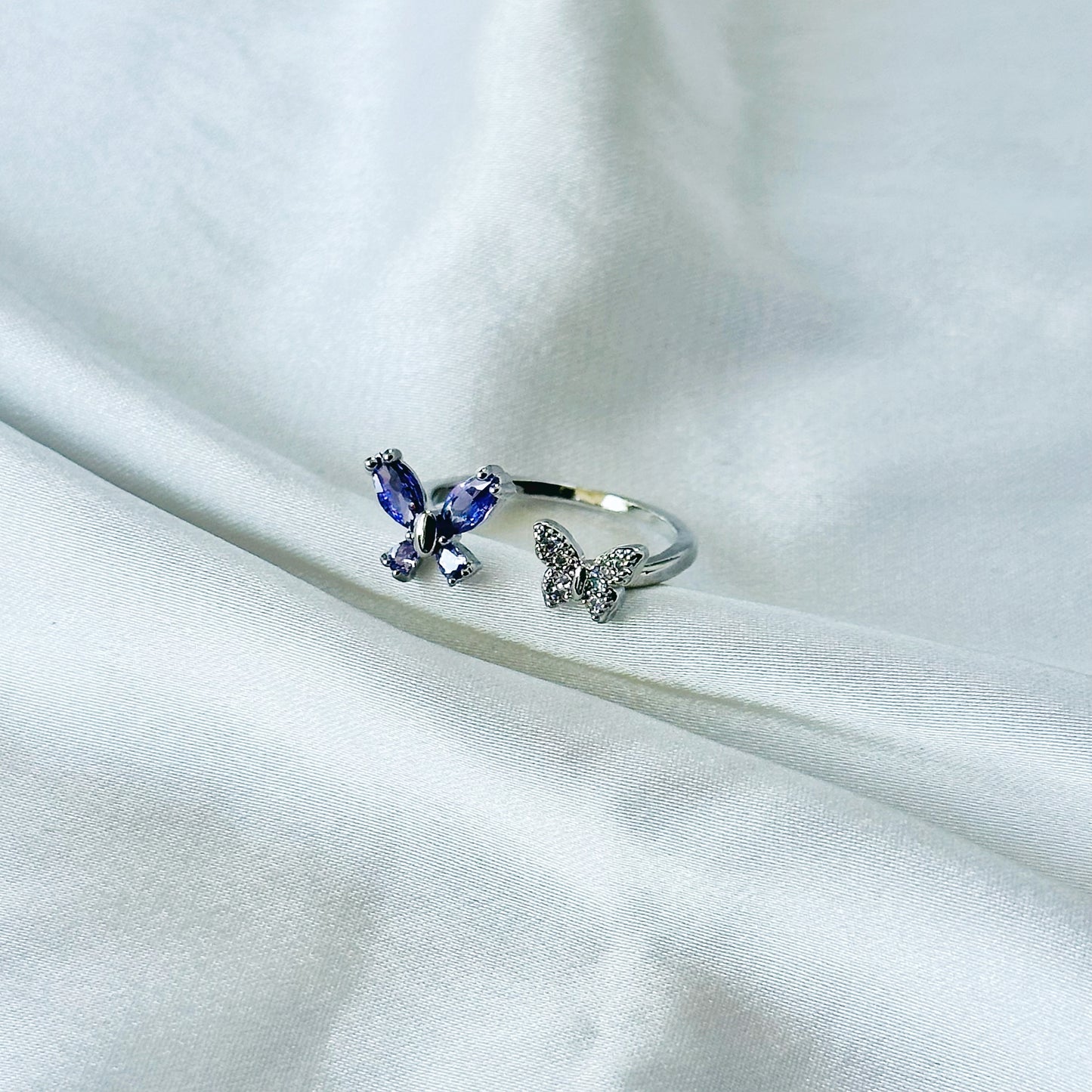 Light Purple Amethyst Cubic Zirconia American Diamond Silver Plated Adjustable Ring