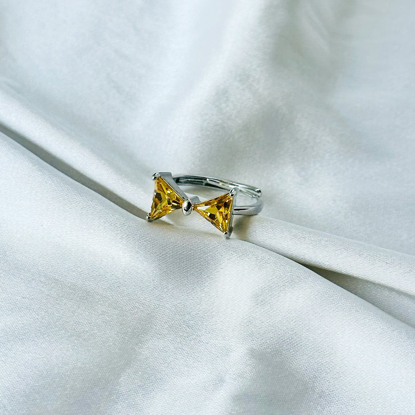 Yellow Topaz Cubic Zirconia American Diamond Silver Plated Adjustable Ring