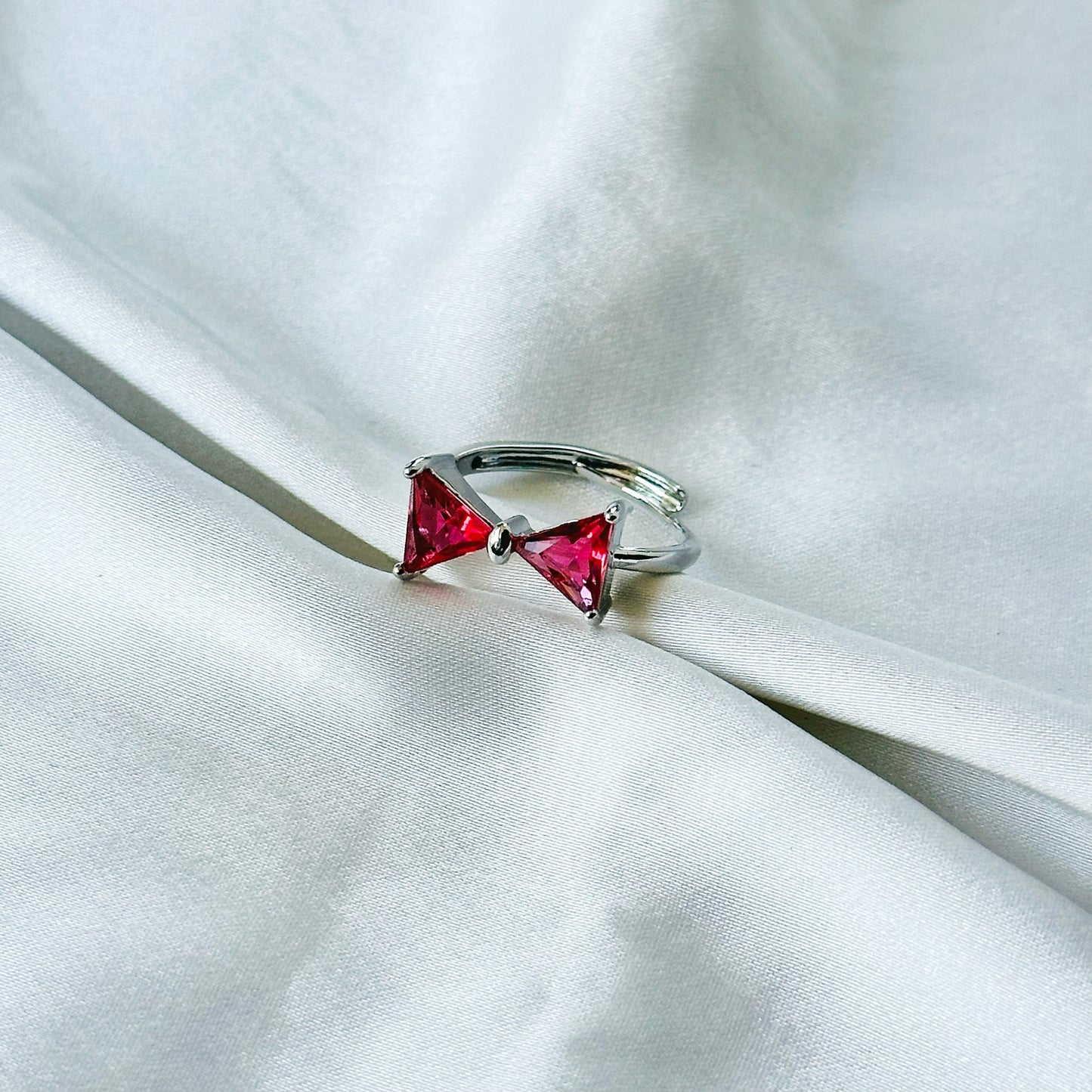 Red Ruby Cubic Zirconia American Diamond Silver Plated Adjustable Ring