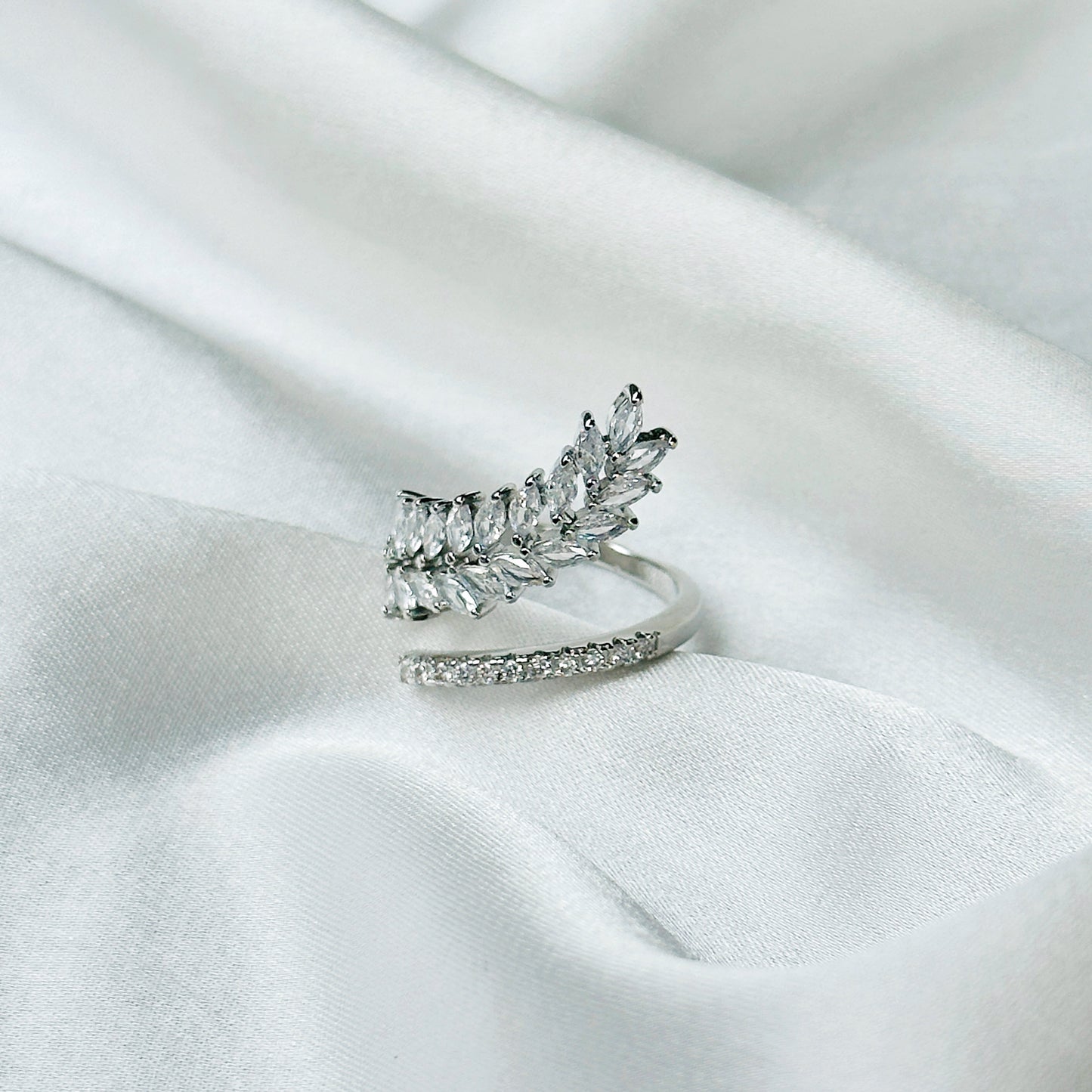 American Diamond Silver Plated Adjustable Ring