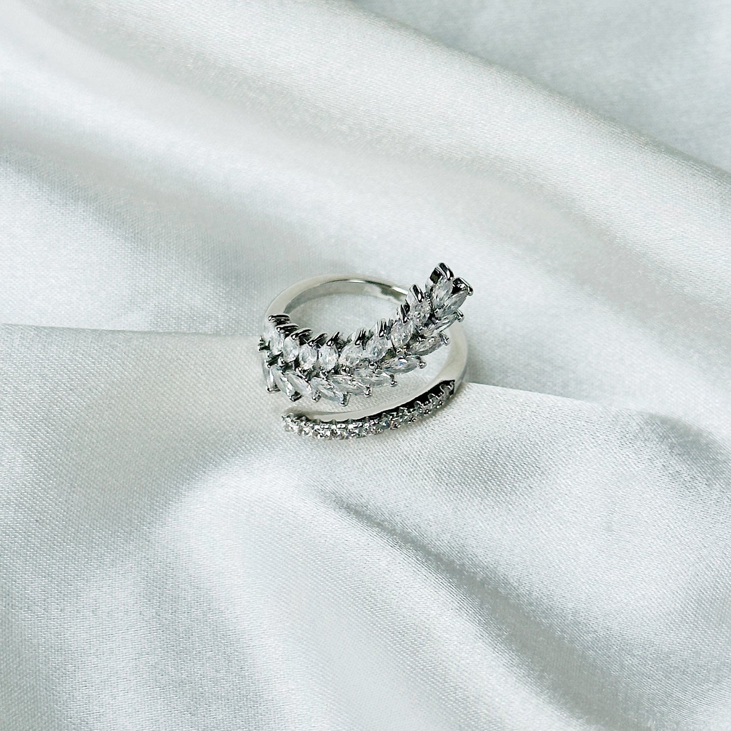 American Diamond Silver Plated Adjustable Ring