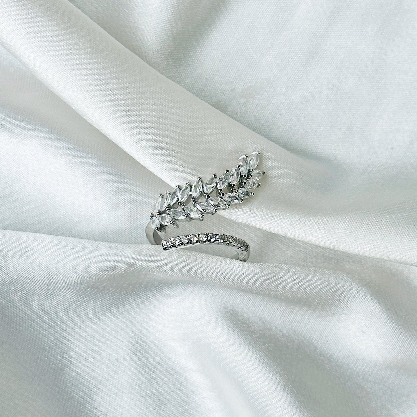 American Diamond Silver Plated Adjustable Ring