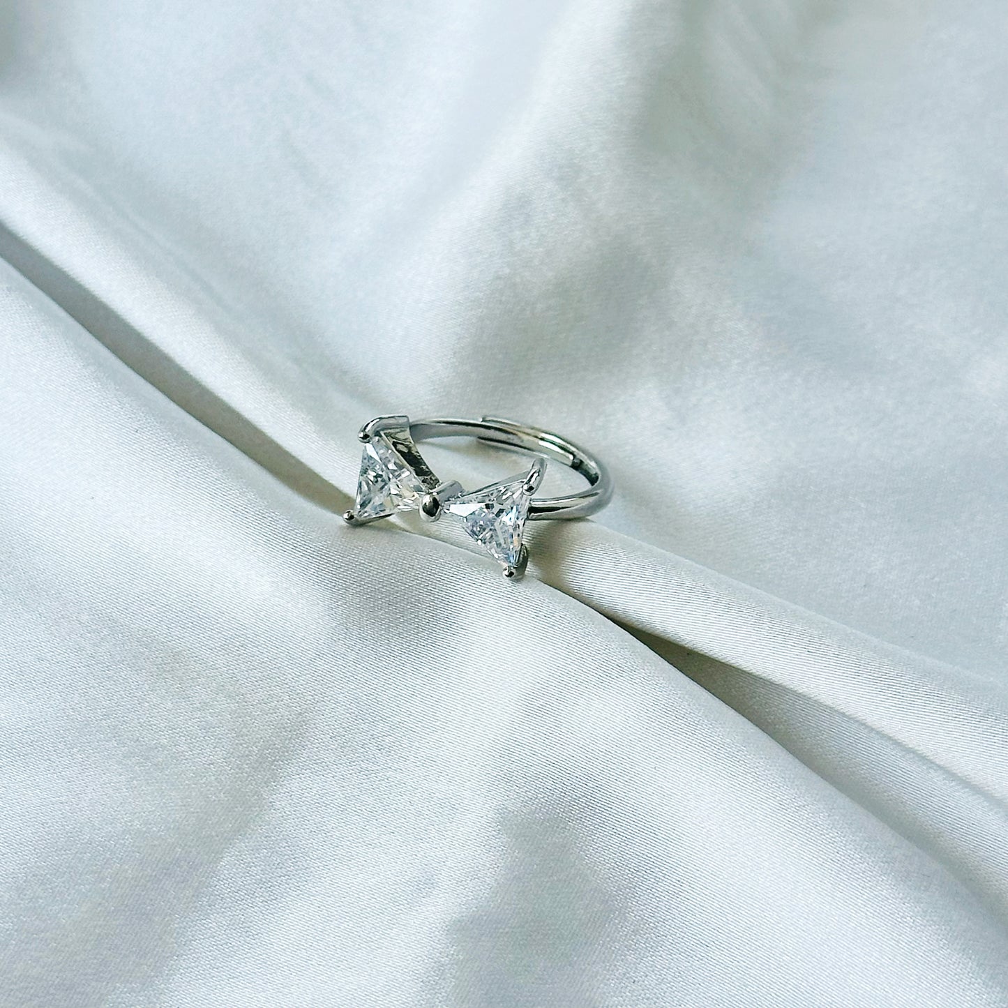 Solitaire Cubic Zirconia American Diamond Silver Plated Adjustable Ring