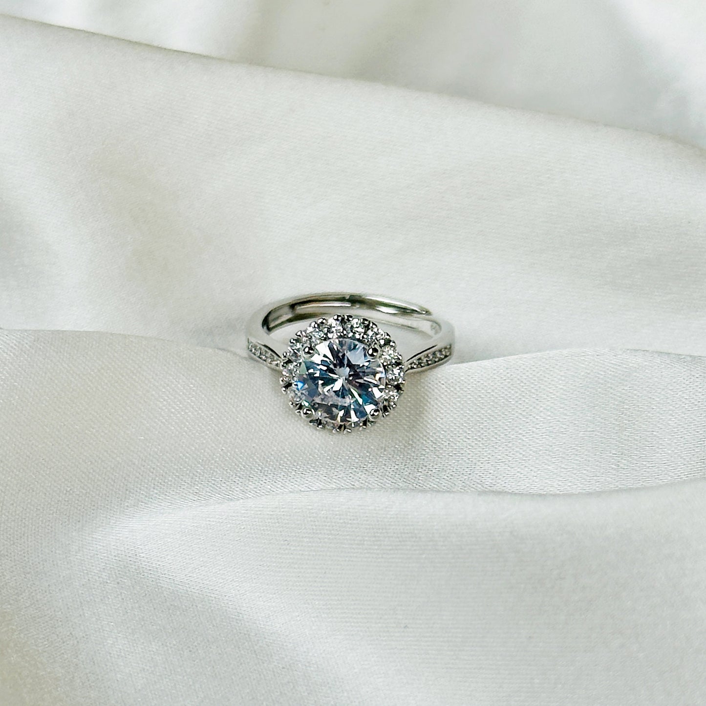 Solitaire Cubic Zircon American Diamond Silver Plated Adjustable Ring