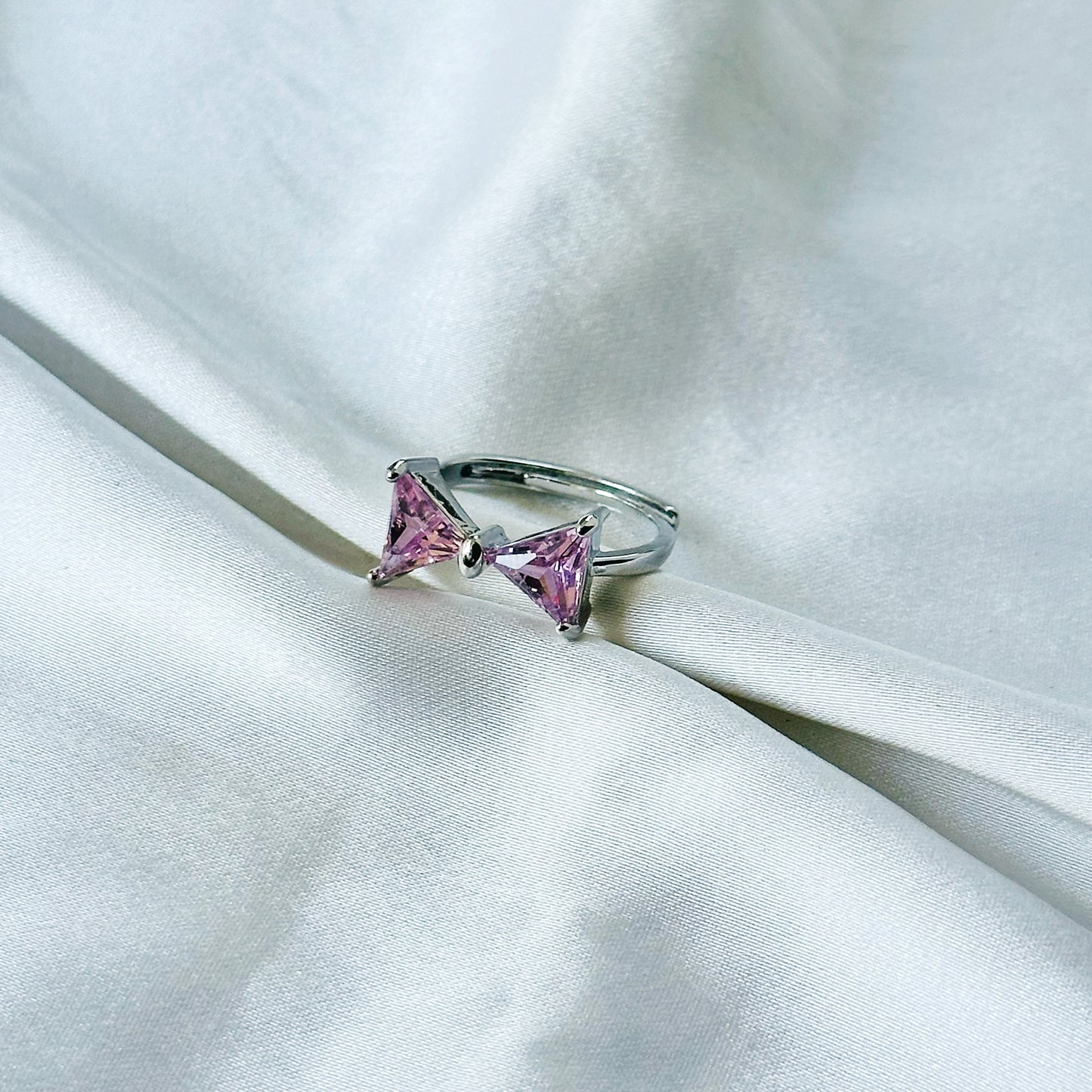 Pink Topaz Cubic Zirconia American Diamond Silver Plated Adjustable Ring