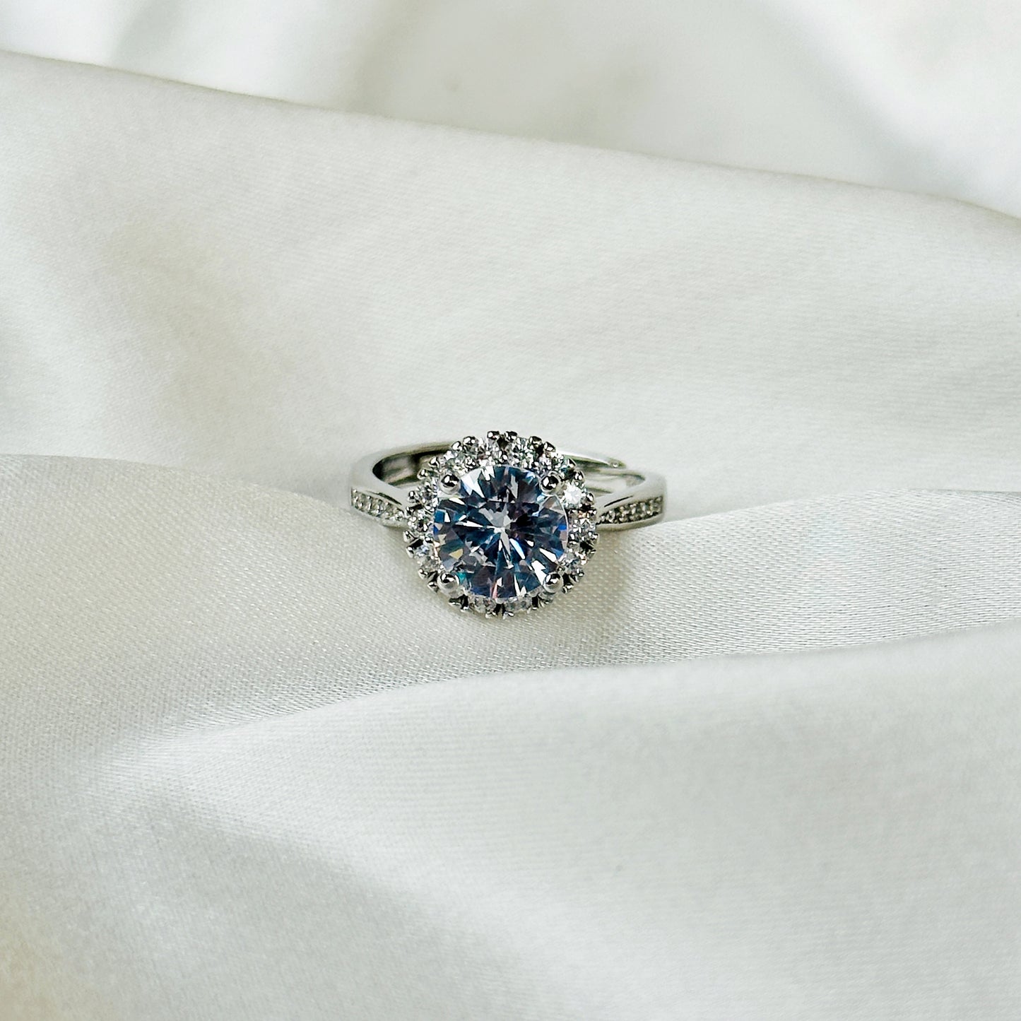 Solitaire Cubic Zircon American Diamond Silver Plated Adjustable Ring