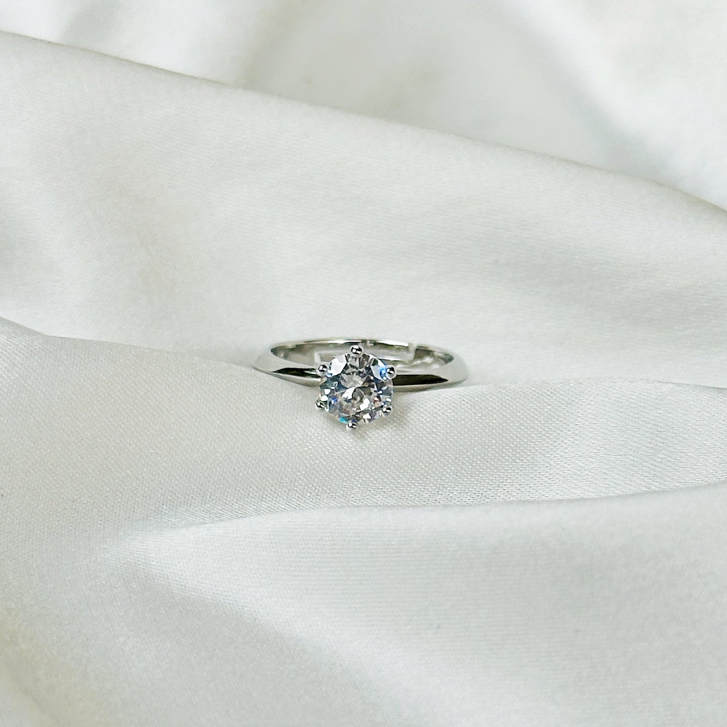 Solitaire Cubic Zircon Silver Plated Adjustable Ring