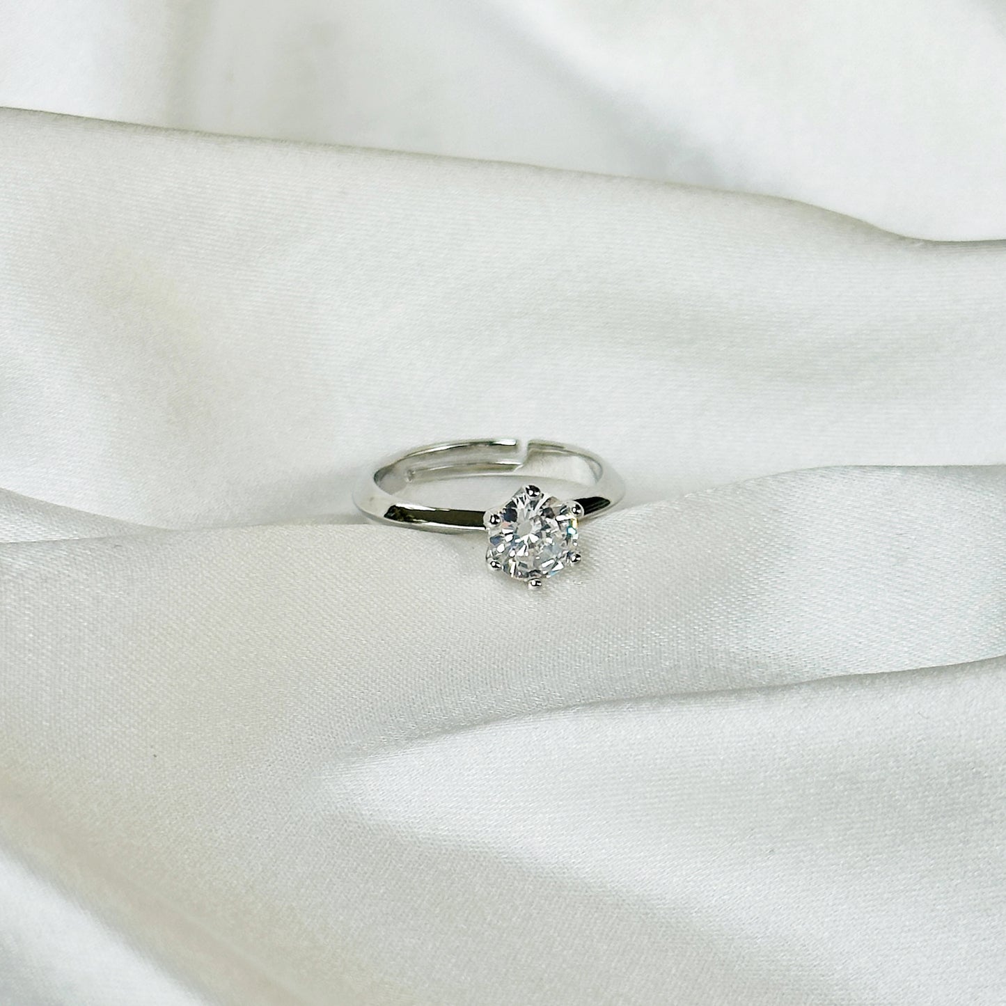 Solitaire Cubic Zircon Silver Plated Adjustable Ring