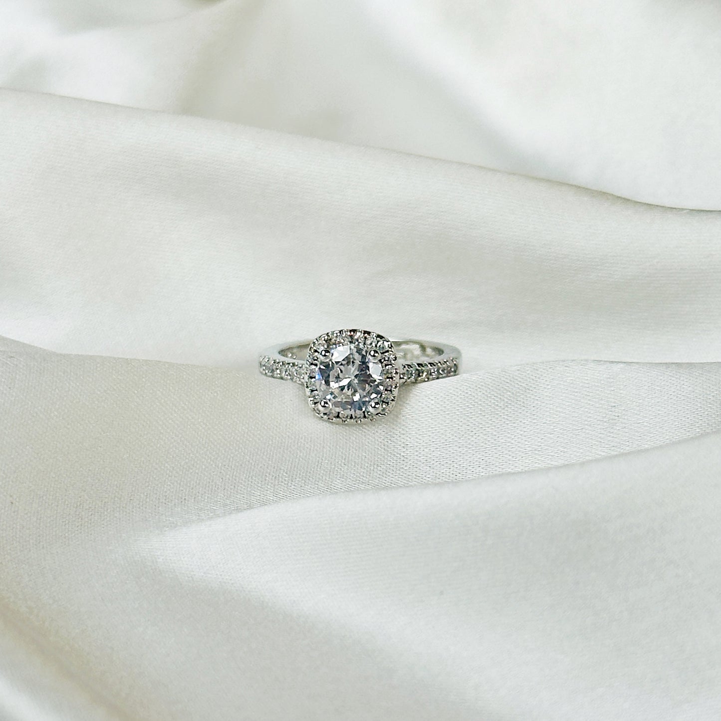 Solitaire Cubic Zircon American Diamond Silver Plated Adjustable Ring