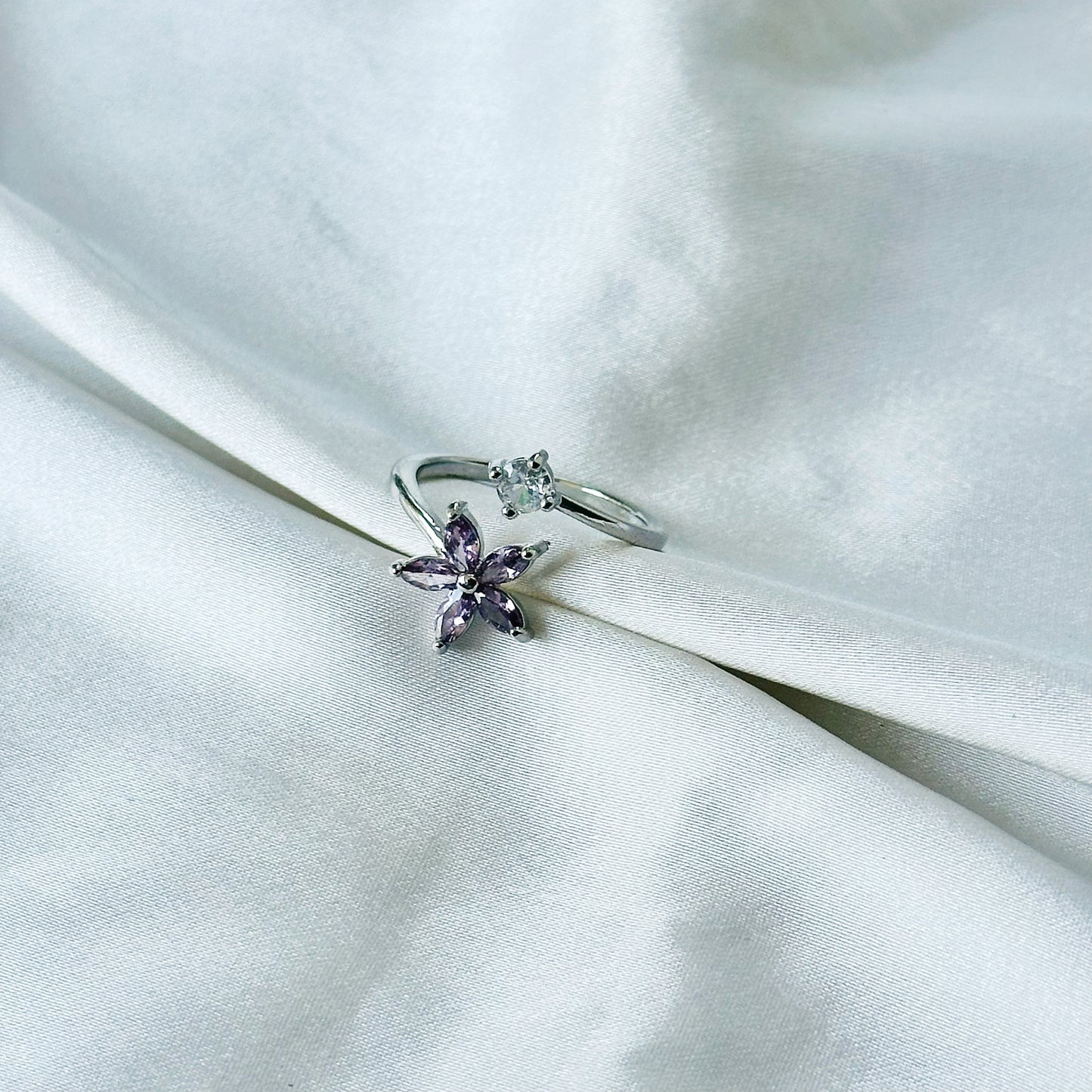 Royal Purple Inspired CZ Silver-Plated Adjustable Ring