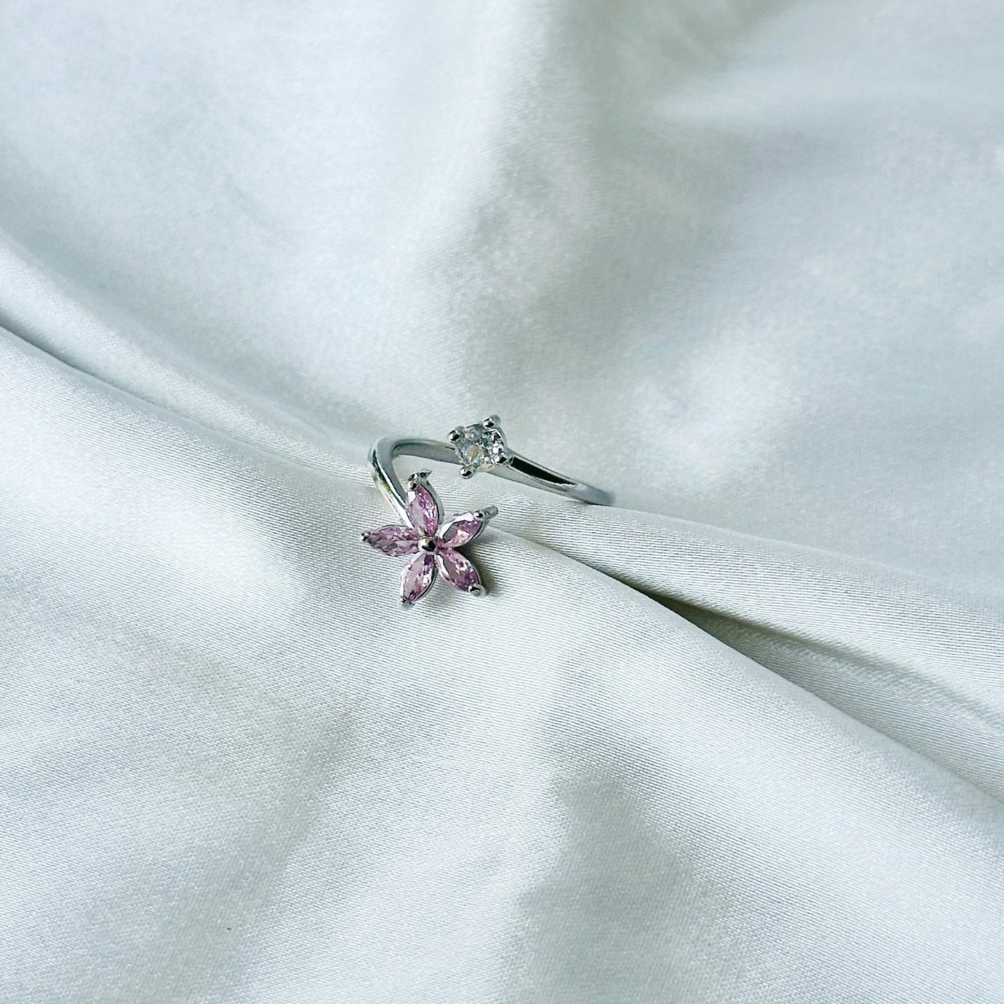 Pink Topaz Cubic Zirconia American Diamond Silver Plated Adjustable Ring
