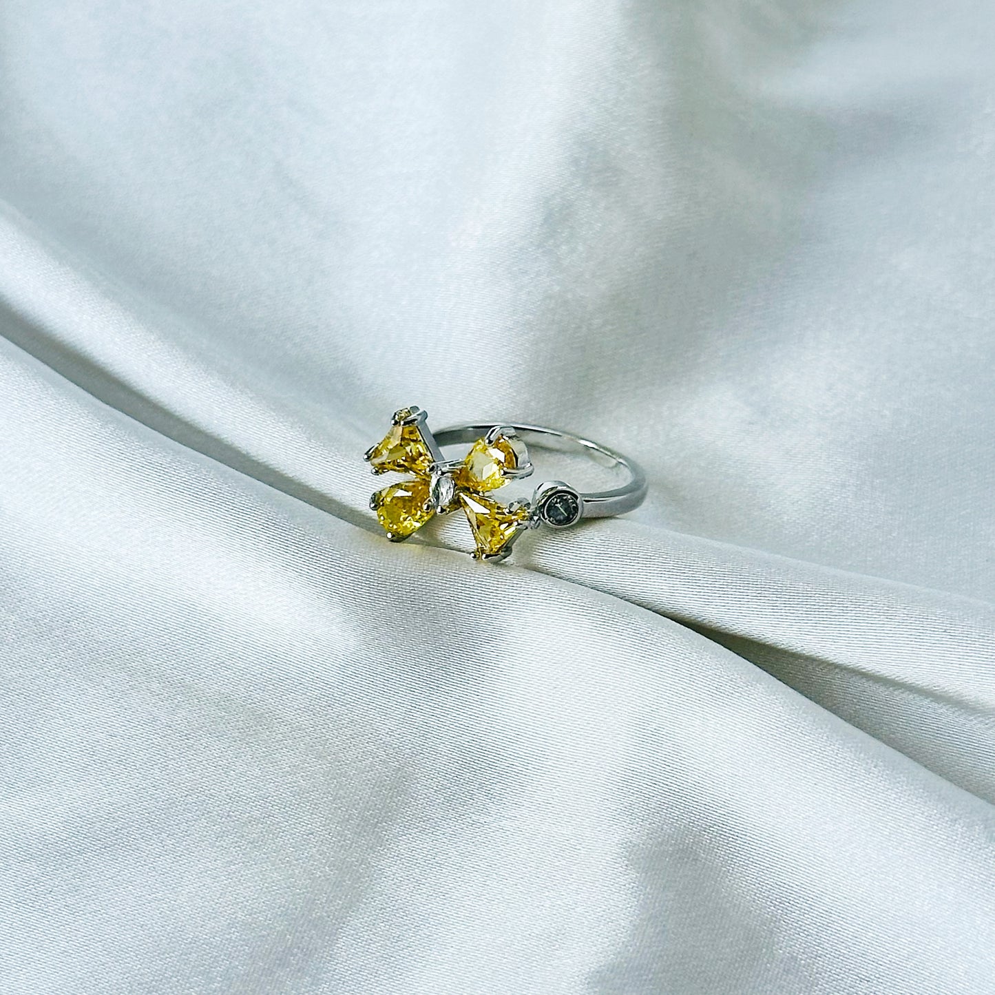 Yellow Topaz Cubic Zirconia American Diamond Silver Plated Adjustable Ring