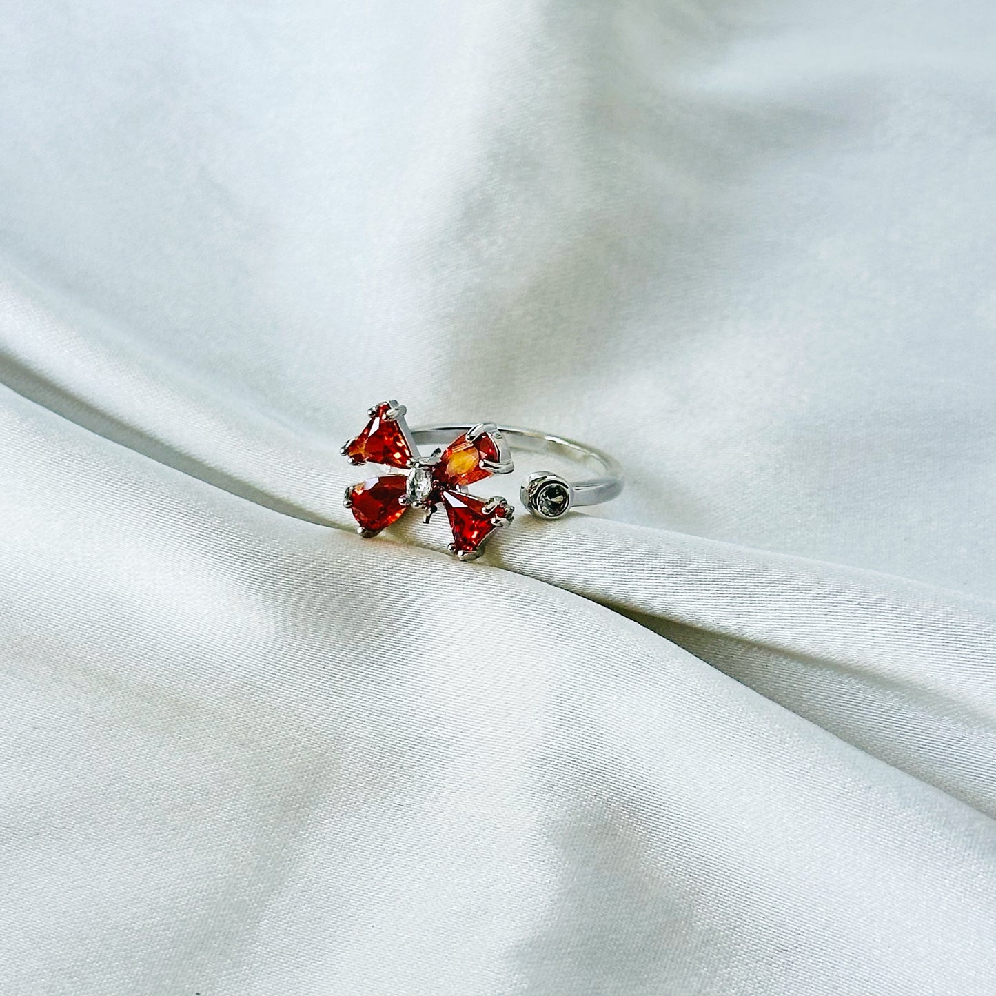 Spinel Orange Cubic Zirconia American Diamond Silver Plated Adjustable Ring