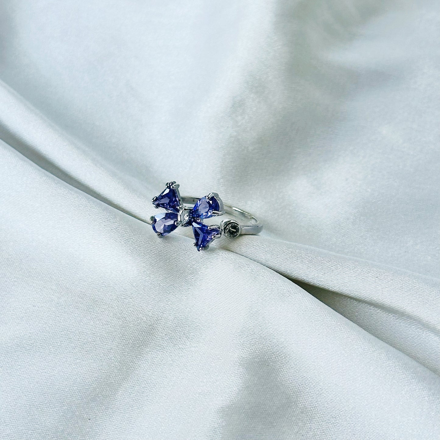 Light Purple Amethyst Cubic Zirconia American Diamond Silver Plated Adjustable Ring