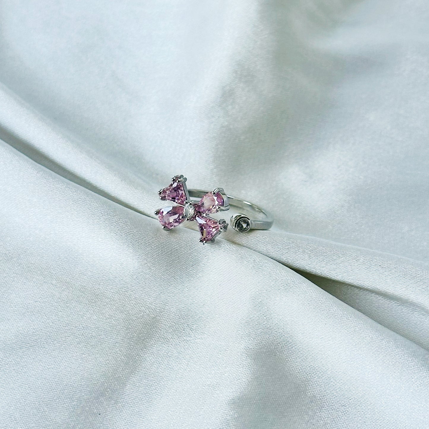 Pink Topaz Cubic Zirconia American Diamond Silver Plated Adjustable Ring