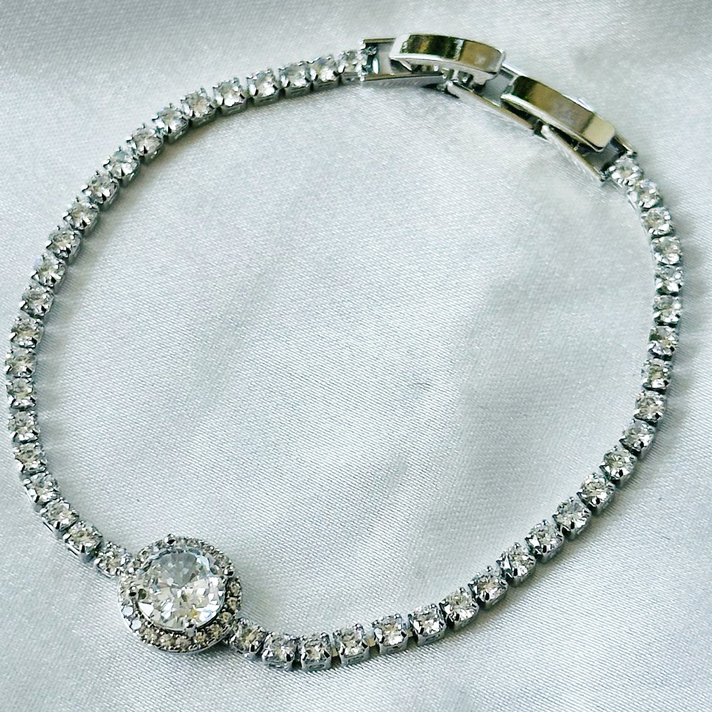 Solitaire Inspired CZ Silver-Plated Bracelet