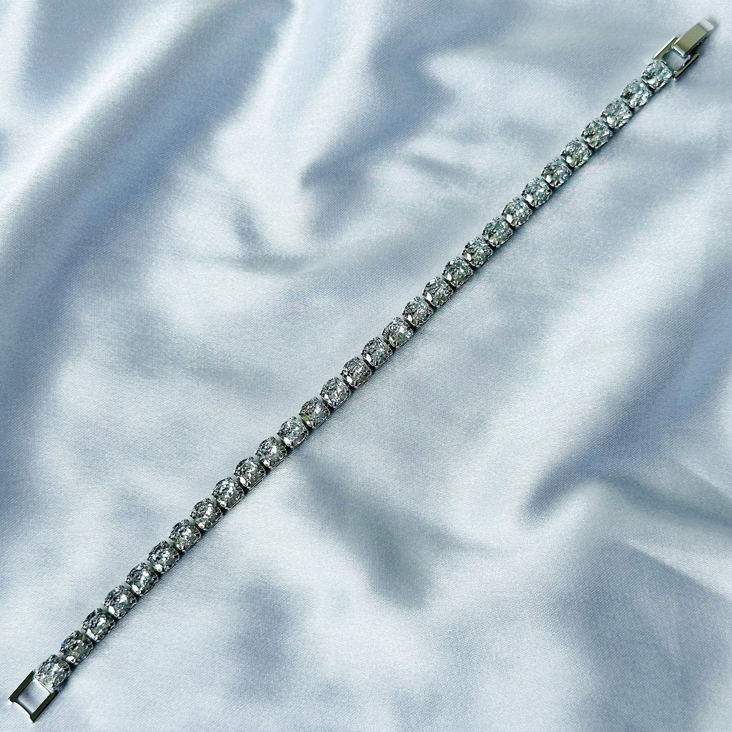 American Diamond Silver Plated Tennis Chain Bracelet