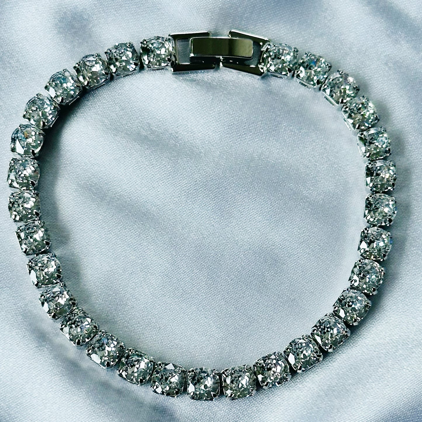 American Diamond Silver Plated Tennis Chain Bracelet