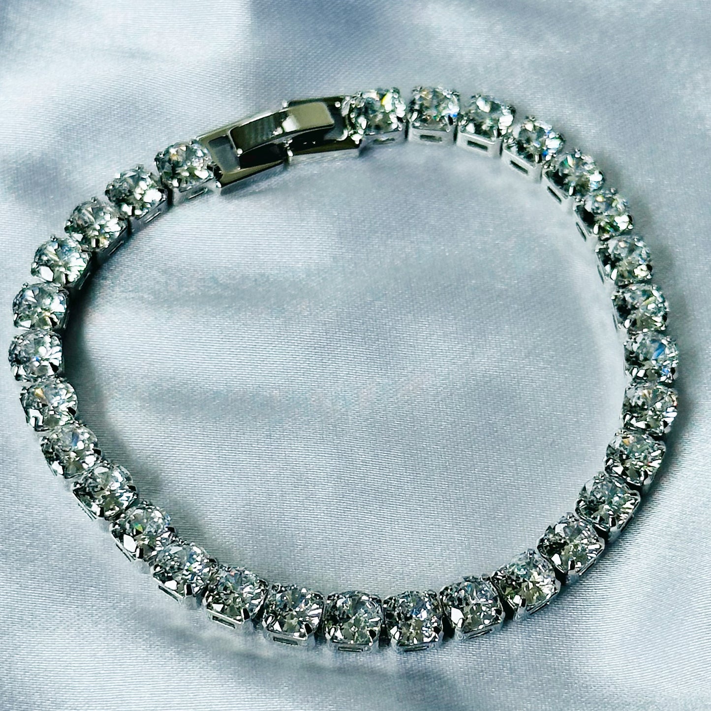 American Diamond Silver Plated Tennis Chain Bracelet