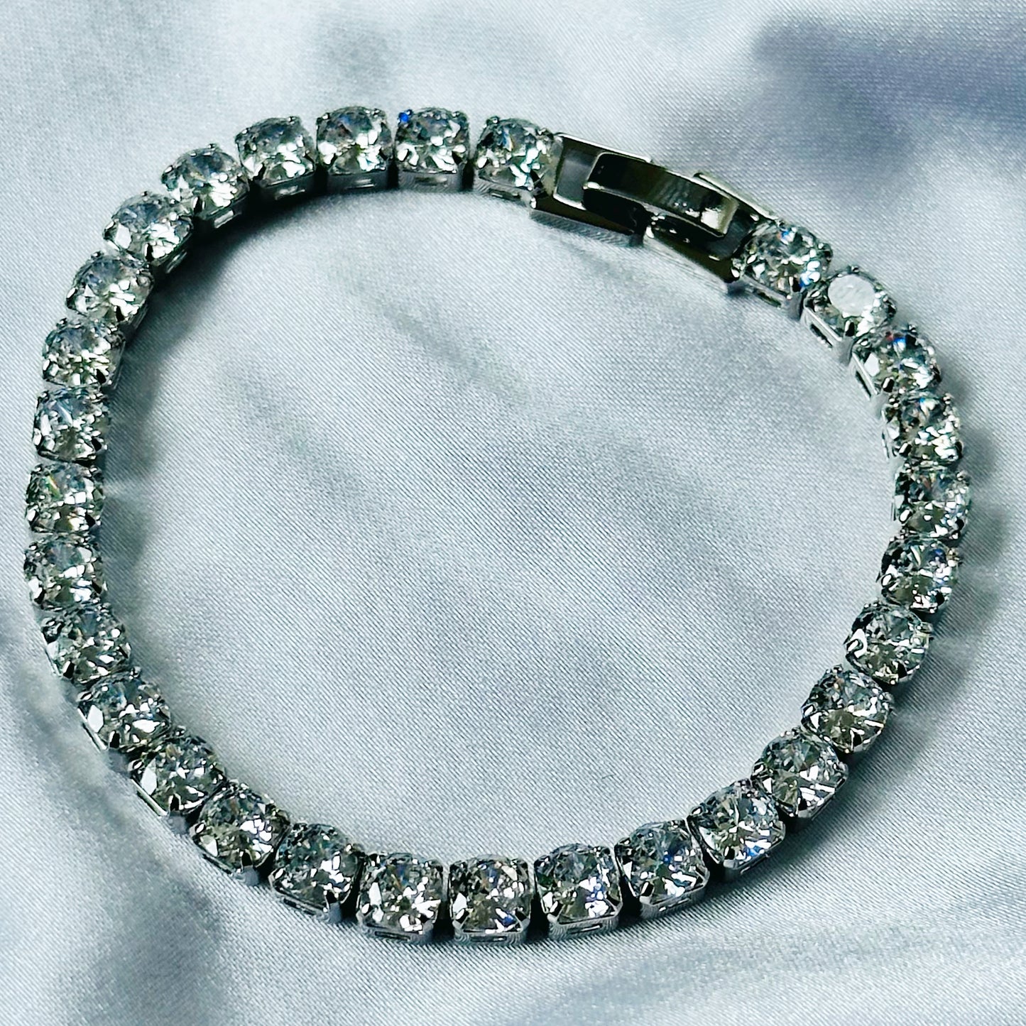 American Diamond Silver Plated Tennis Chain Bracelet