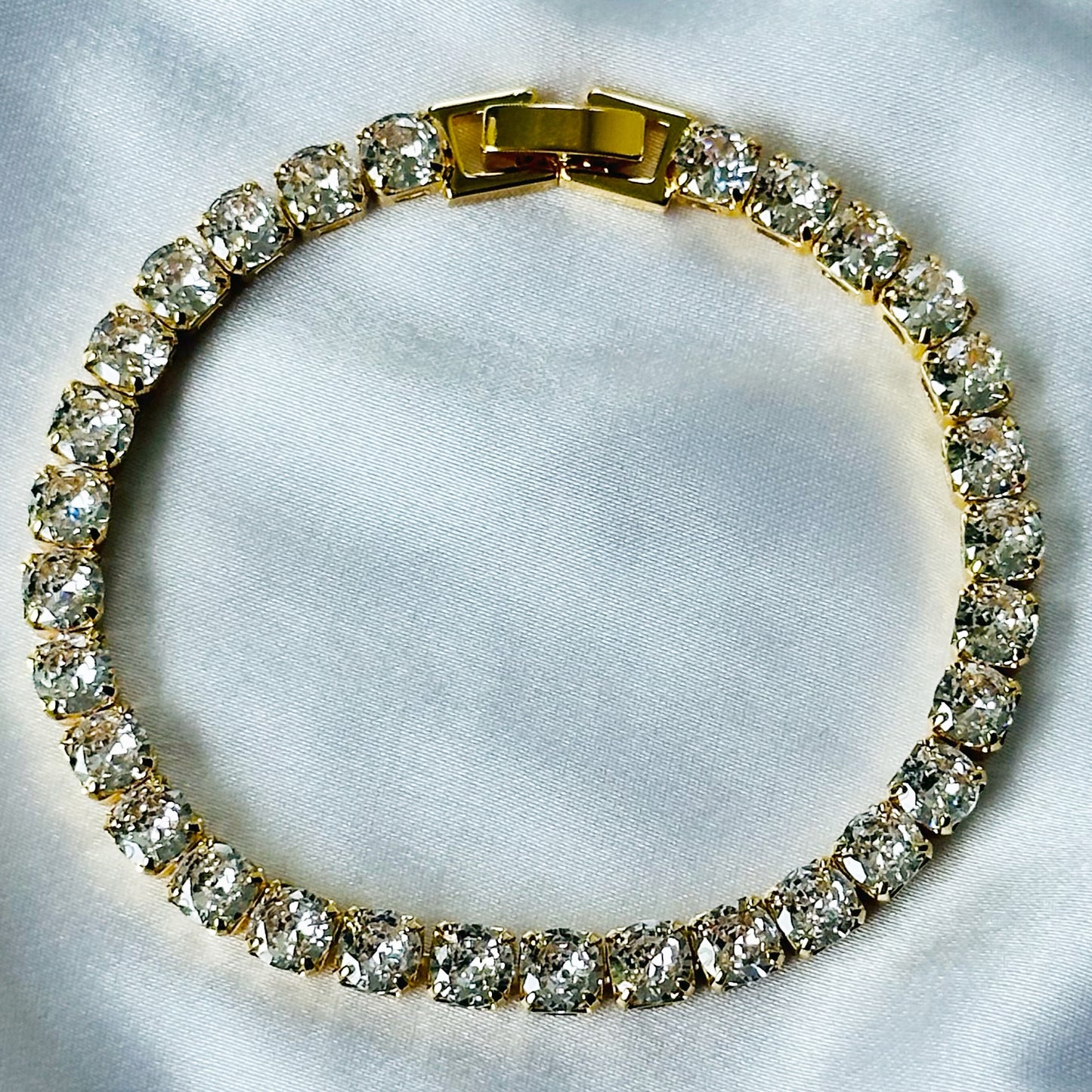 American Diamond Gold Plated Tennis Chain Bracelet