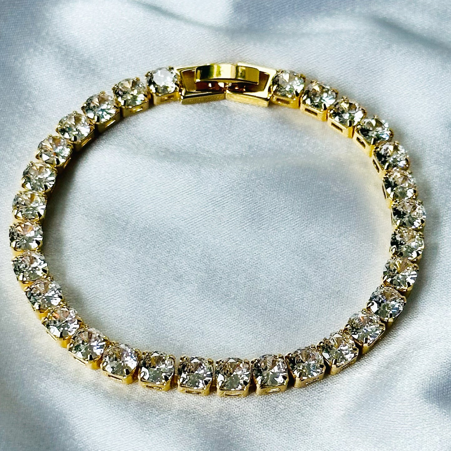 American Diamond Gold Plated Tennis Chain Bracelet