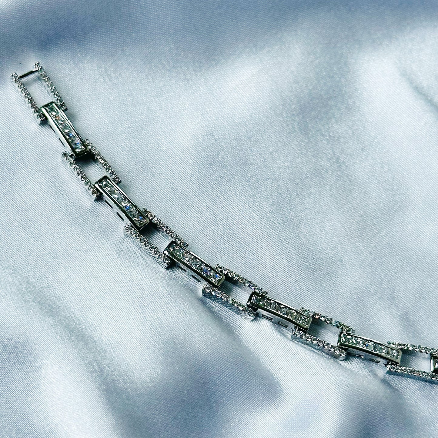 American Diamond Silver Plated Tennis Chain Bracelet