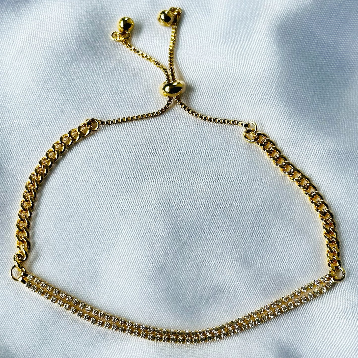 American Diamond Gold Plated Adjustable Chain Bracelet