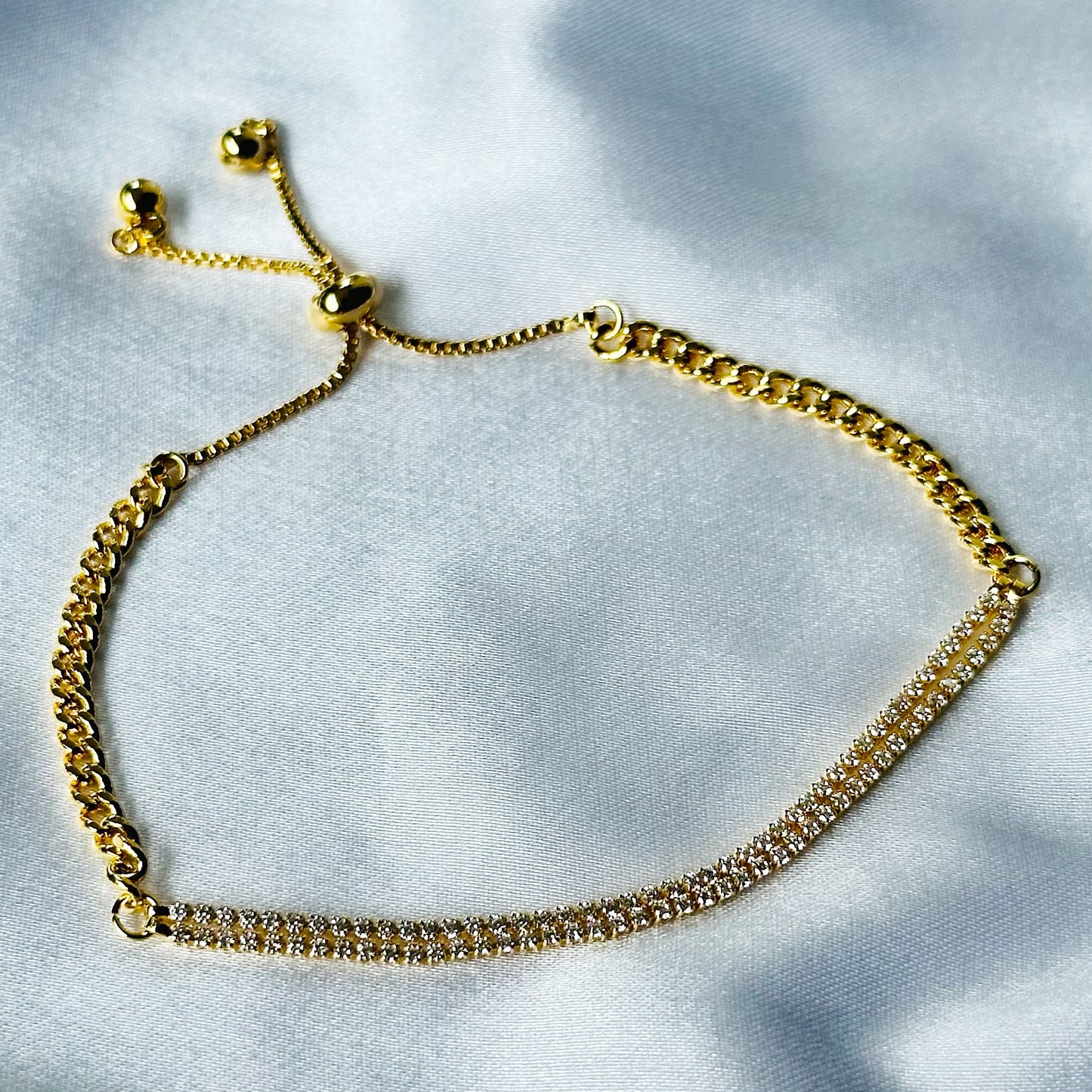 American Diamond Gold Plated Adjustable Chain Bracelet
