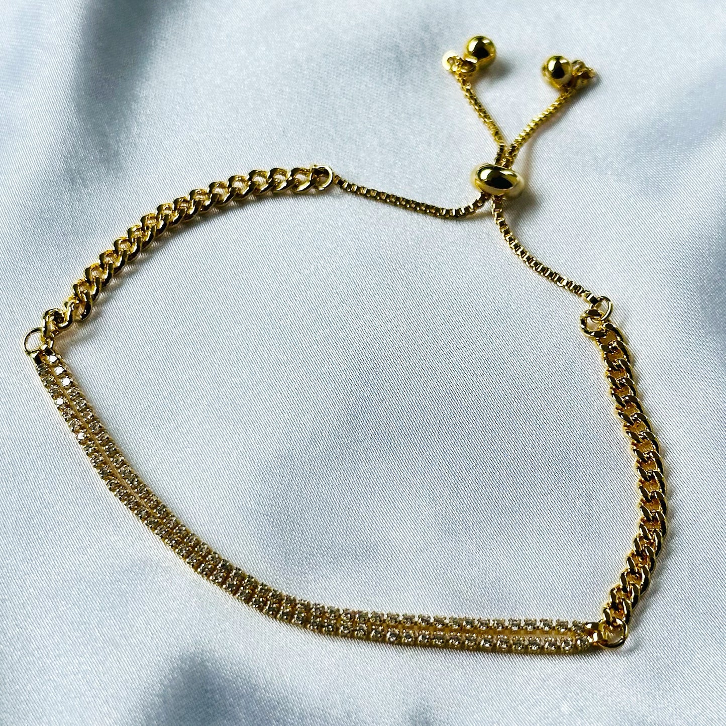 American Diamond Gold Plated Adjustable Chain Bracelet